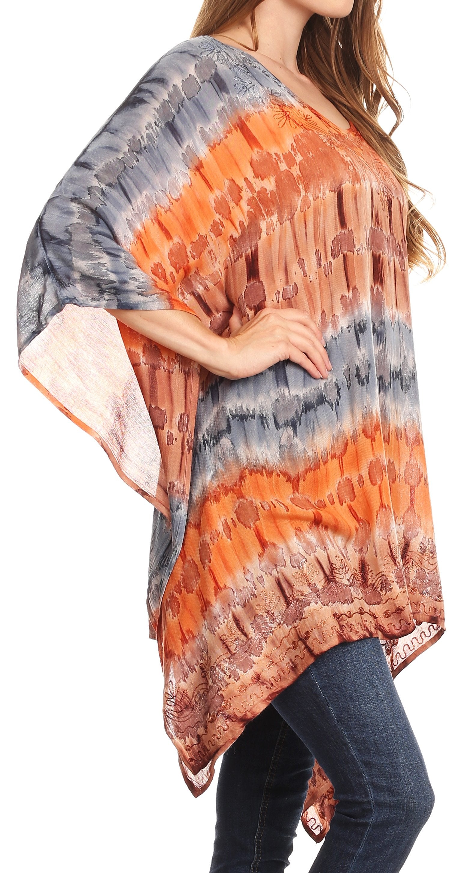 Sakkas Adalwin Desert Sun Lightweight Circle Ponch Tunic Top Blouse W / Embroidery - Concordia Style Boutique