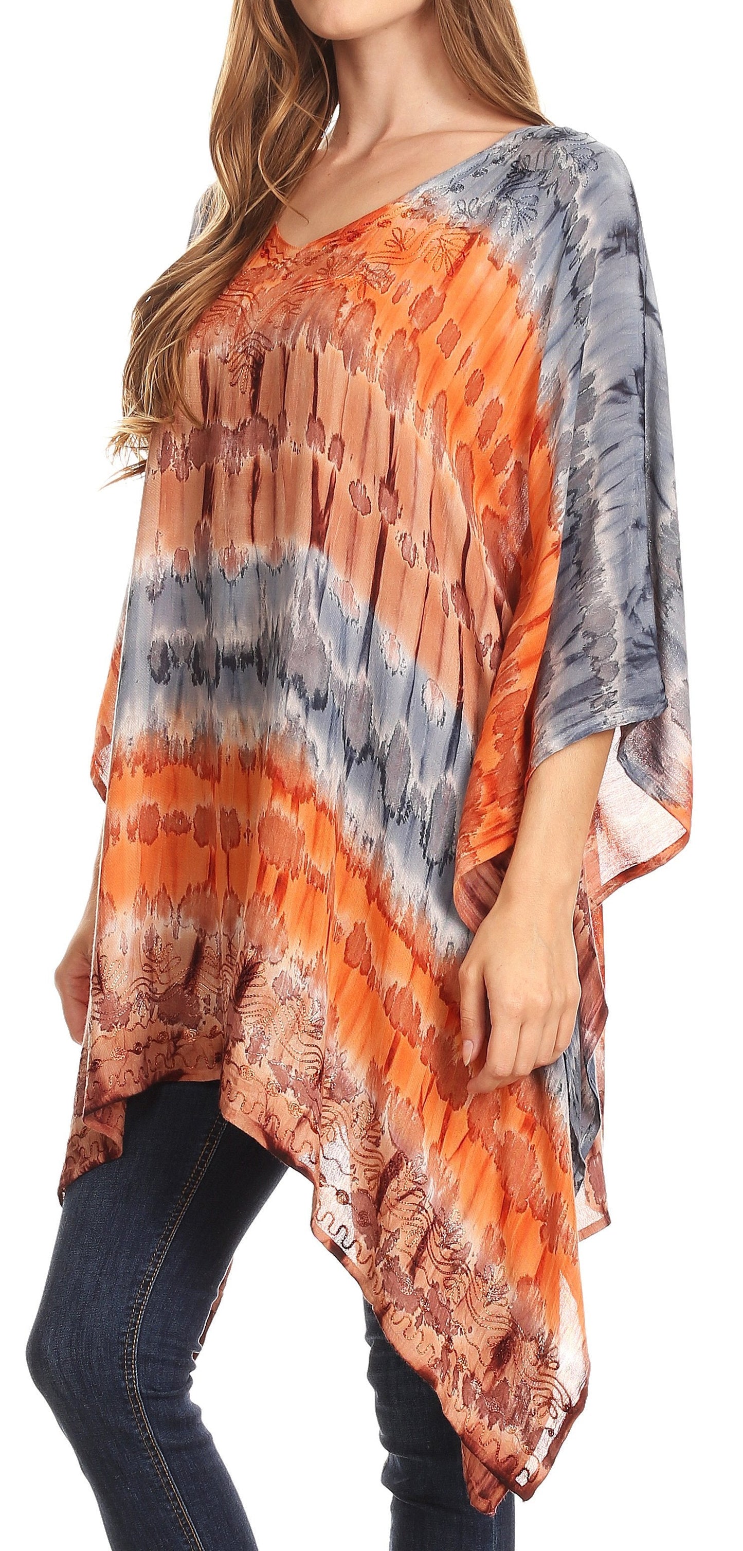 Sakkas Adalwin Desert Sun Lightweight Circle Ponch Tunic Top Blouse W / Embroidery - Concordia Style Boutique