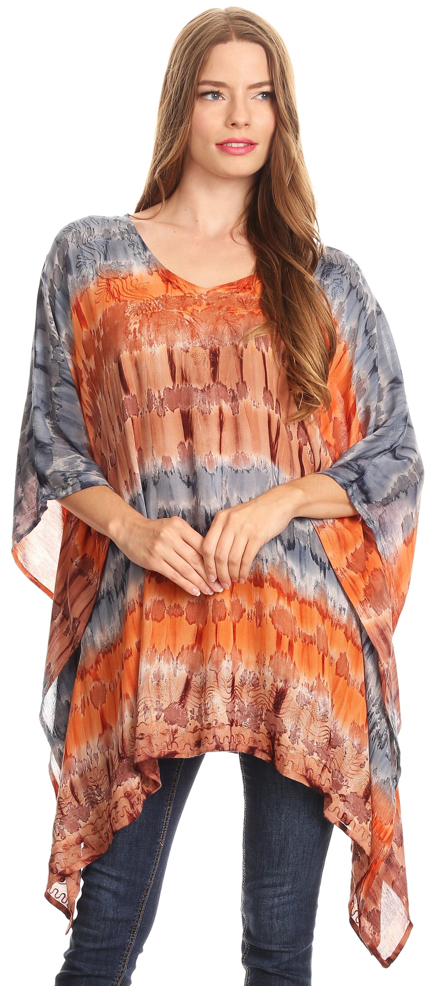 Sakkas Adalwin Desert Sun Lightweight Circle Ponch Tunic Top Blouse W / Embroidery - Concordia Style Boutique
