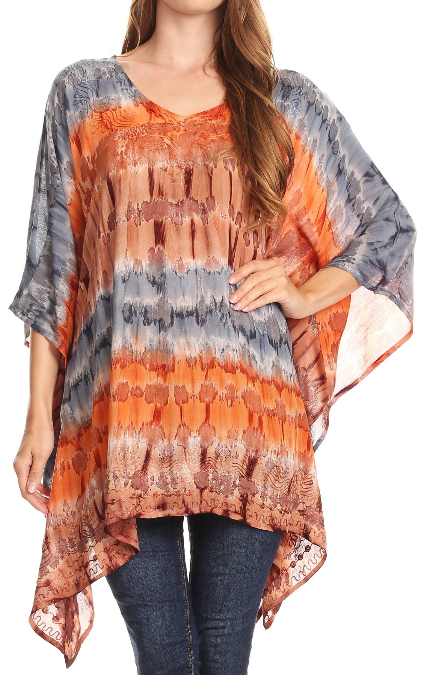 Sakkas Adalwin Desert Sun Lightweight Circle Ponch Tunic Top Blouse W / Embroidery - Concordia Style Boutique