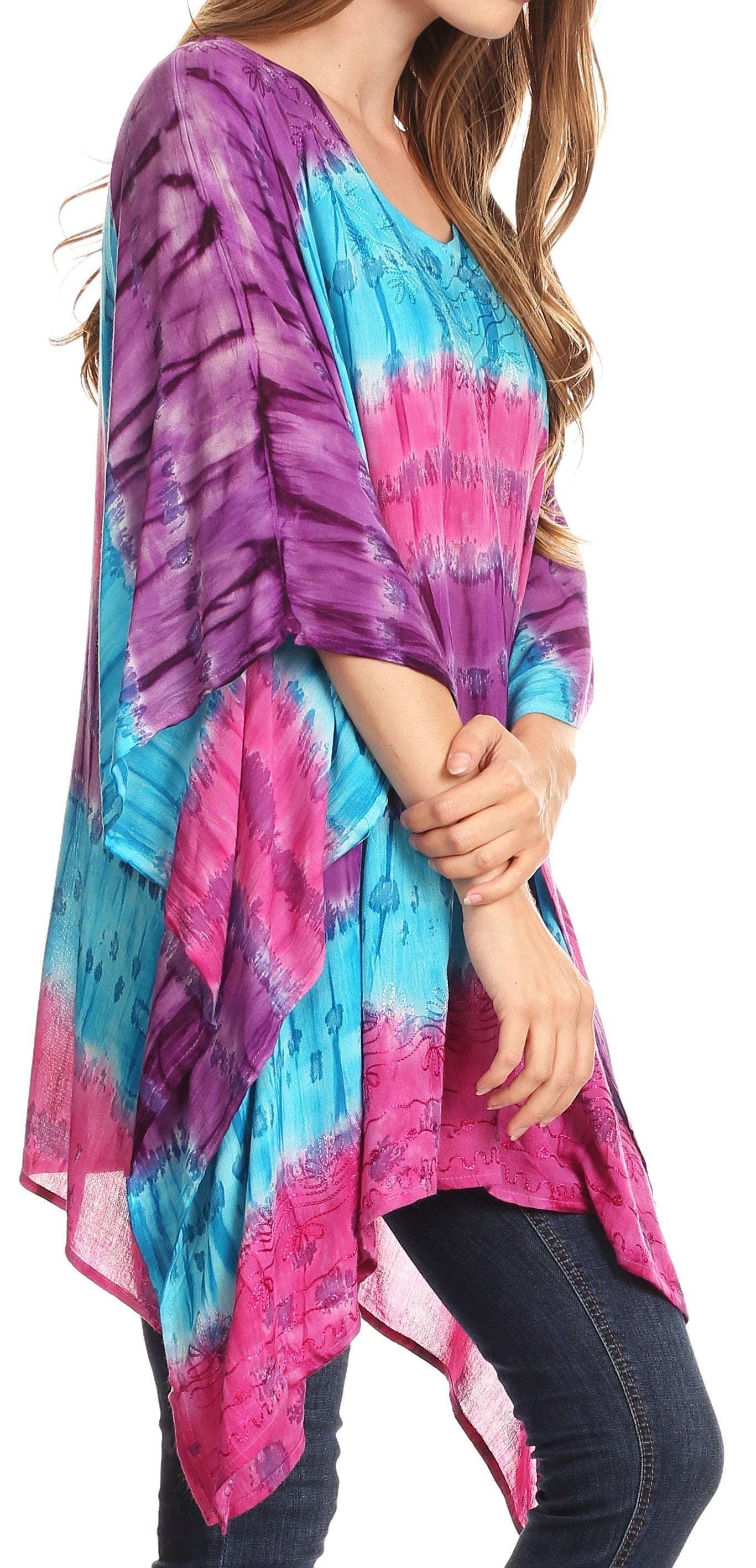 Sakkas Adalwin Desert Sun Lightweight Circle Ponch Tunic Top Blouse W / Embroidery - Concordia Style Boutique