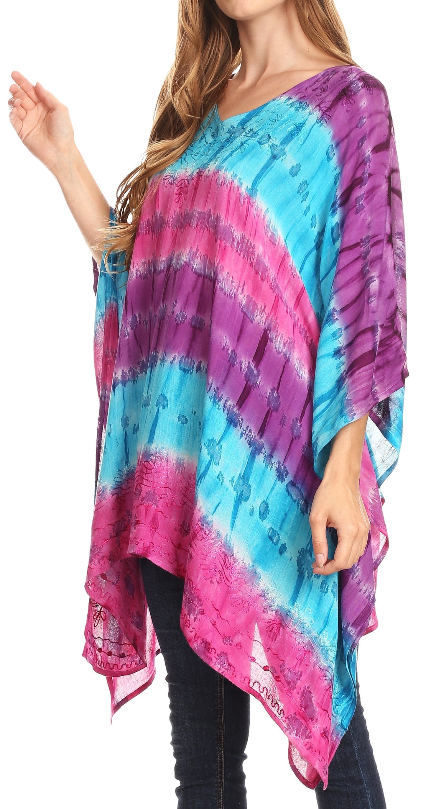 Sakkas Adalwin Desert Sun Lightweight Circle Ponch Tunic Top Blouse W / Embroidery - Concordia Style Boutique