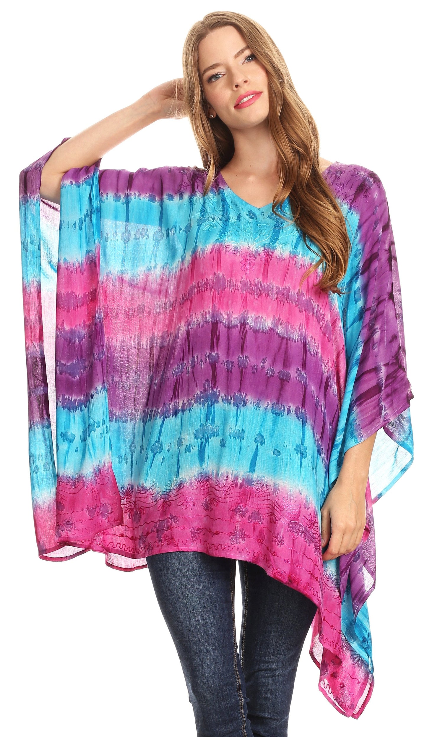 Sakkas Adalwin Desert Sun Lightweight Circle Ponch Tunic Top Blouse W / Embroidery - Concordia Style Boutique