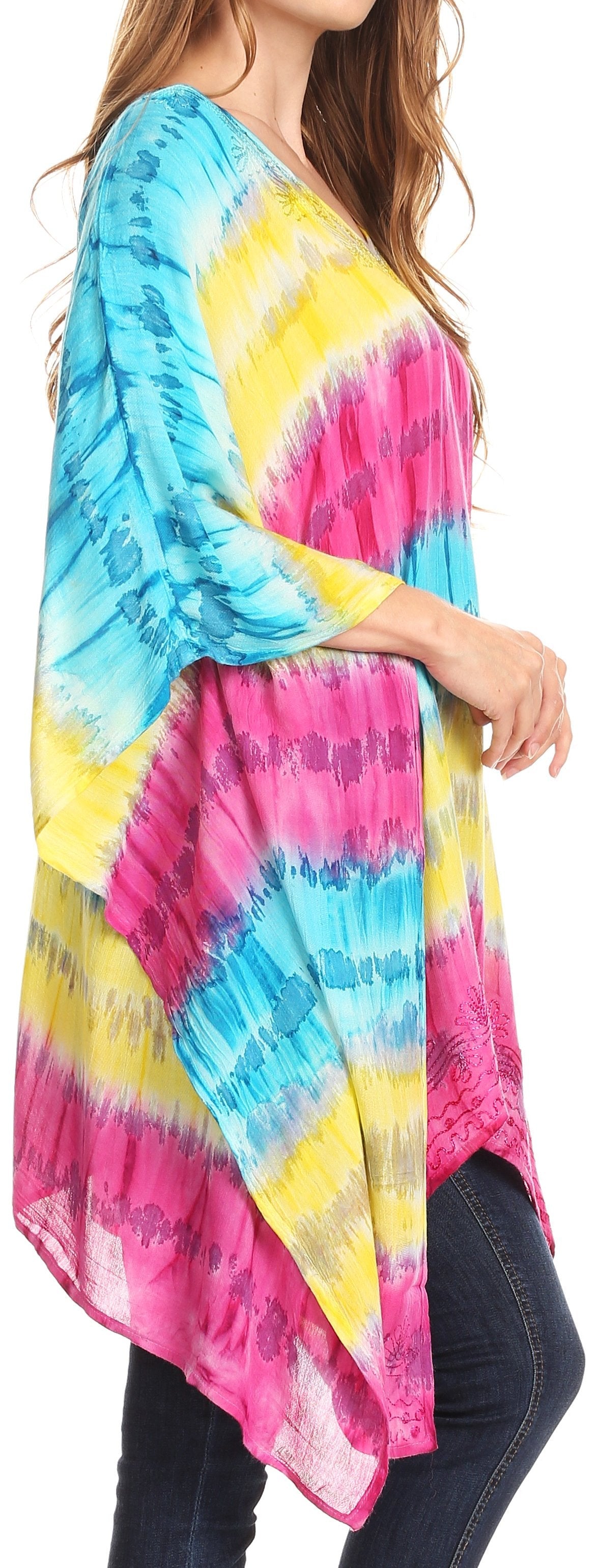 Sakkas Adalwin Desert Sun Lightweight Circle Ponch Tunic Top Blouse W / Embroidery - Concordia Style Boutique