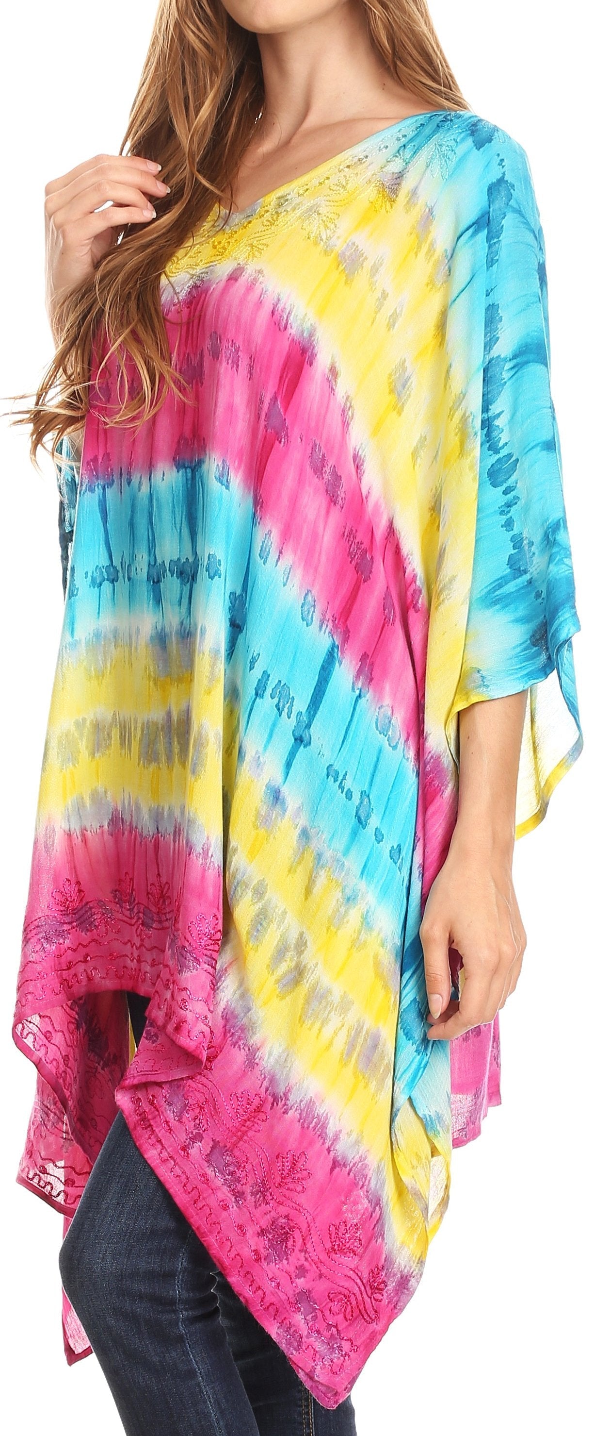 Sakkas Adalwin Desert Sun Lightweight Circle Ponch Tunic Top Blouse W / Embroidery - Concordia Style Boutique