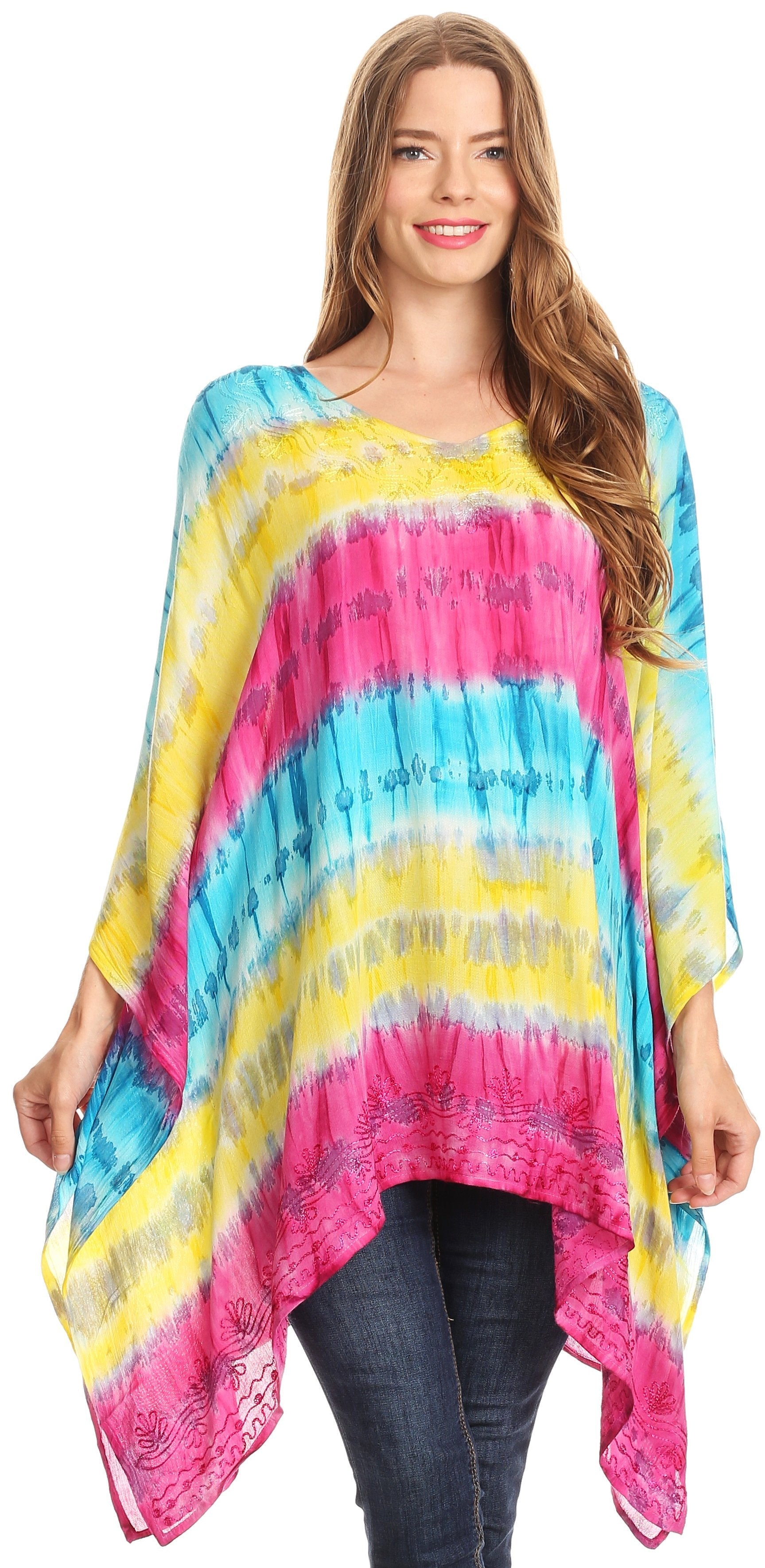 Sakkas Adalwin Desert Sun Lightweight Circle Ponch Tunic Top Blouse W / Embroidery - Concordia Style Boutique