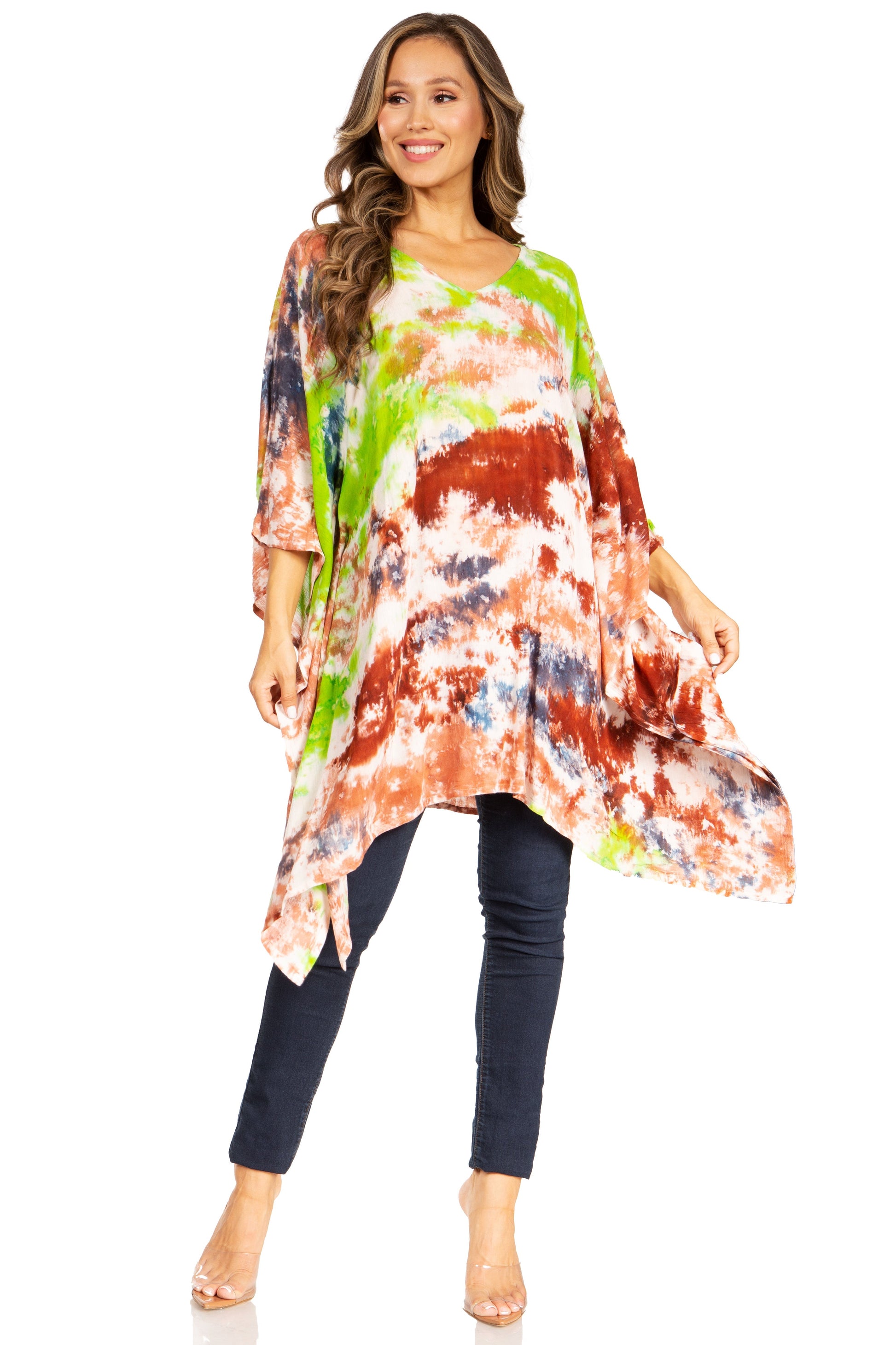 Sakkas Adalwin Second TieDye Desert Sun Circle Ponch Tunic Top Blouse W/Embroidery - Concordia Style Boutique