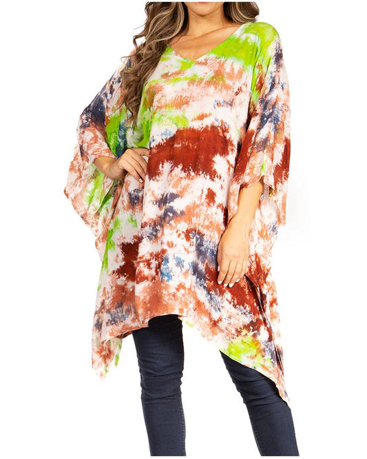 Sakkas Adalwin Second TieDye Desert Sun Circle Ponch Tunic Top Blouse W/Embroidery - Concordia Style Boutique