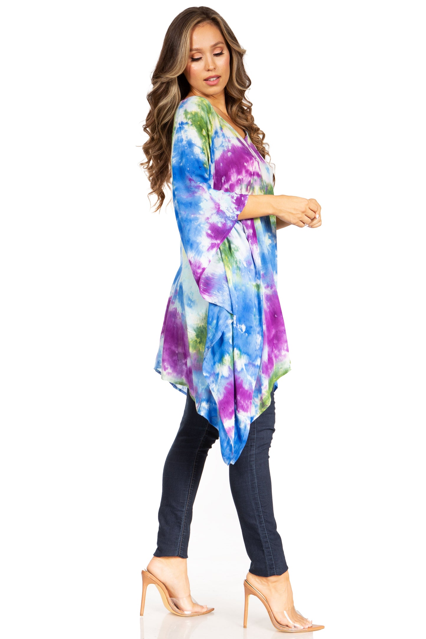 Sakkas Adalwin Second TieDye Desert Sun Circle Ponch Tunic Top Blouse W/Embroidery - Concordia Style Boutique