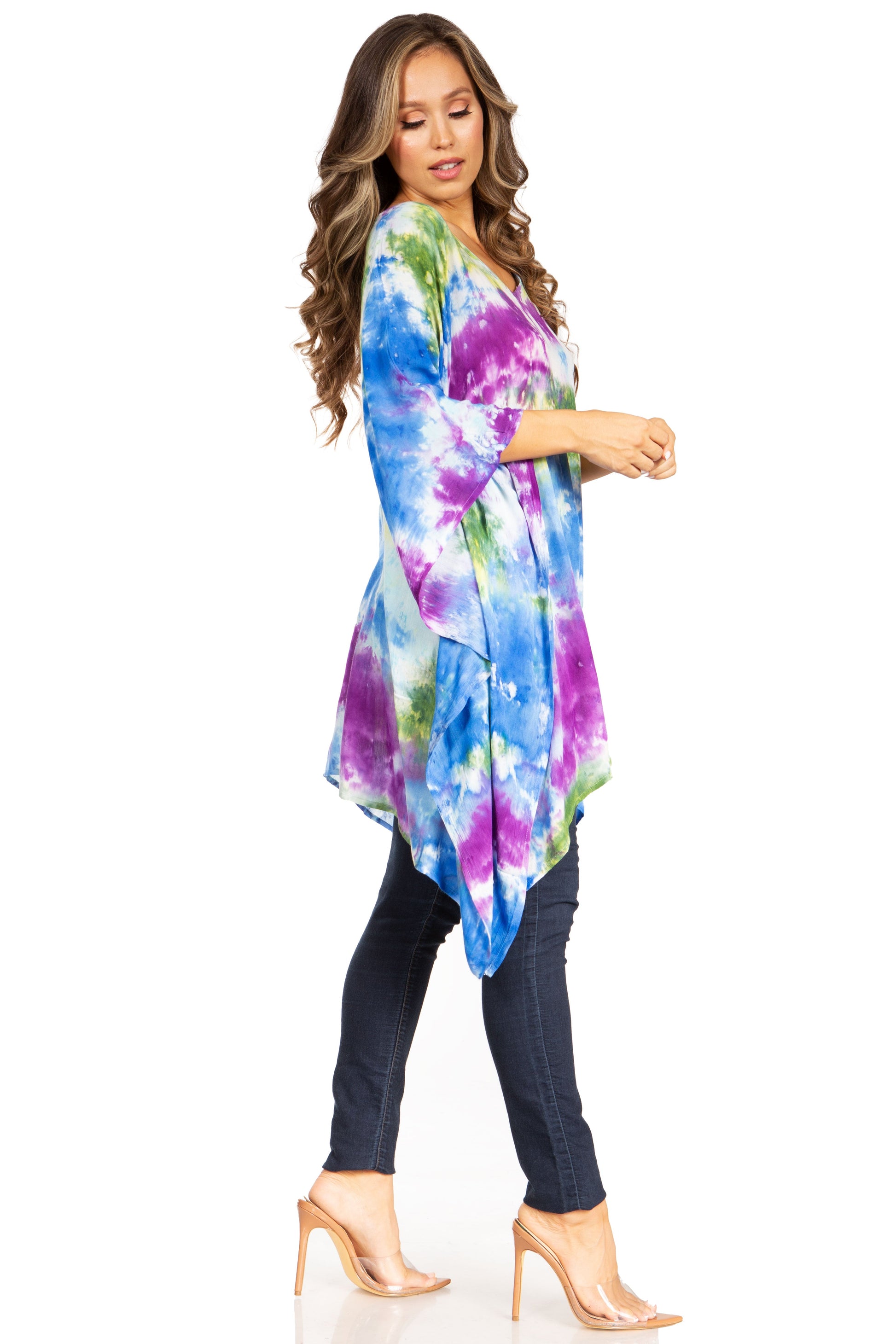 Sakkas Adalwin Second TieDye Desert Sun Circle Ponch Tunic Top Blouse W/Embroidery - Concordia Style Boutique