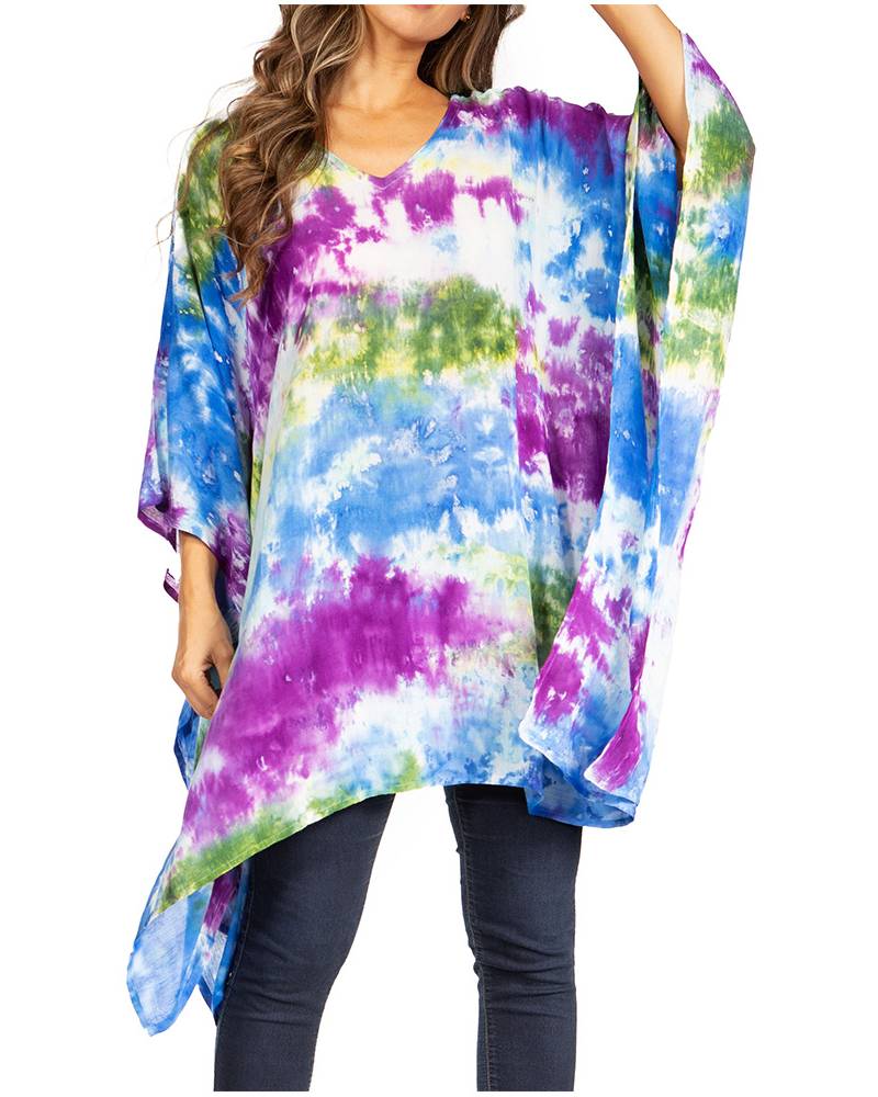 Sakkas Adalwin Second TieDye Desert Sun Circle Ponch Tunic Top Blouse W/Embroidery - Concordia Style Boutique