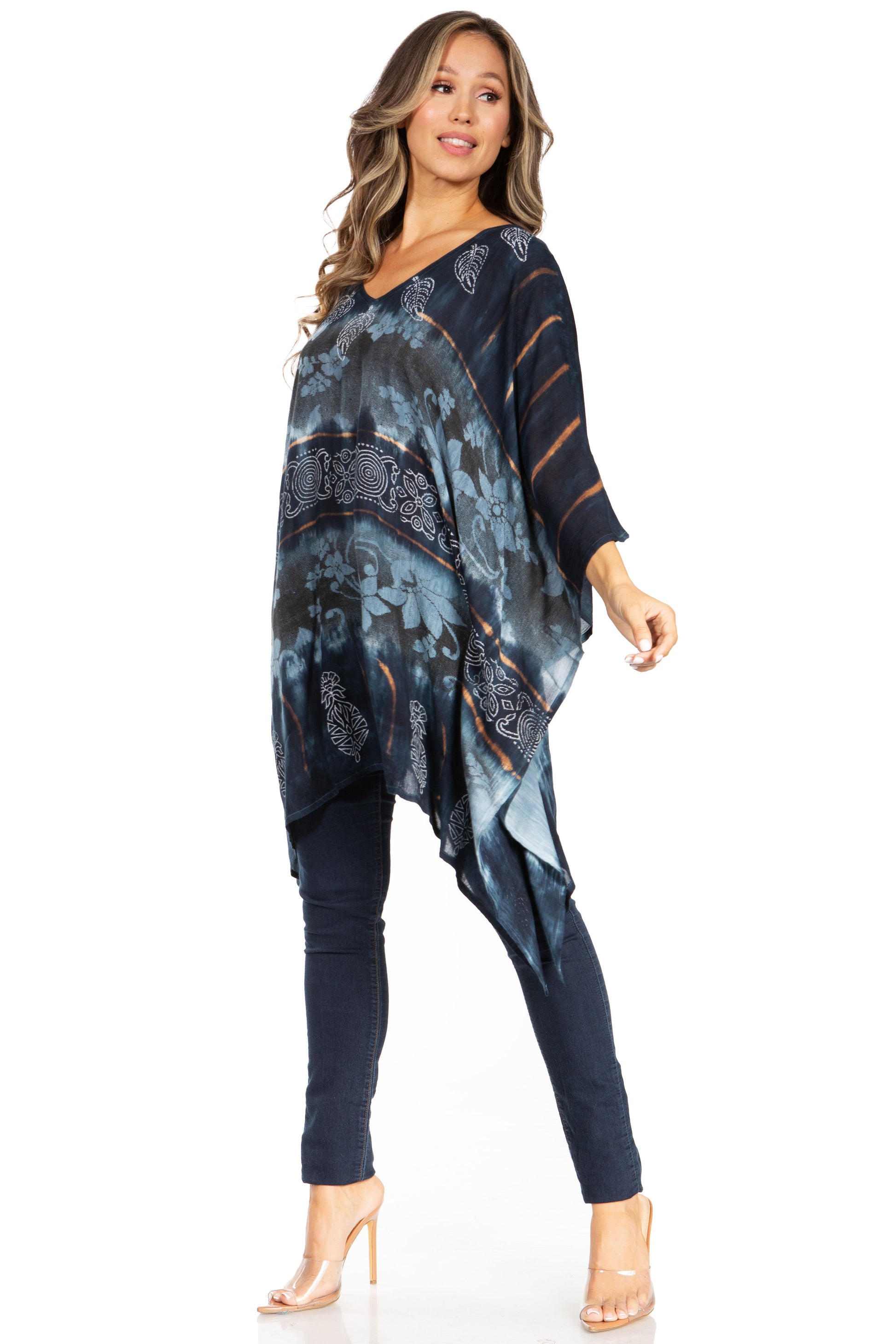 Sakkas Adalwin Second TieDye Desert Sun Circle Ponch Tunic Top Blouse W/Embroidery - Concordia Style Boutique