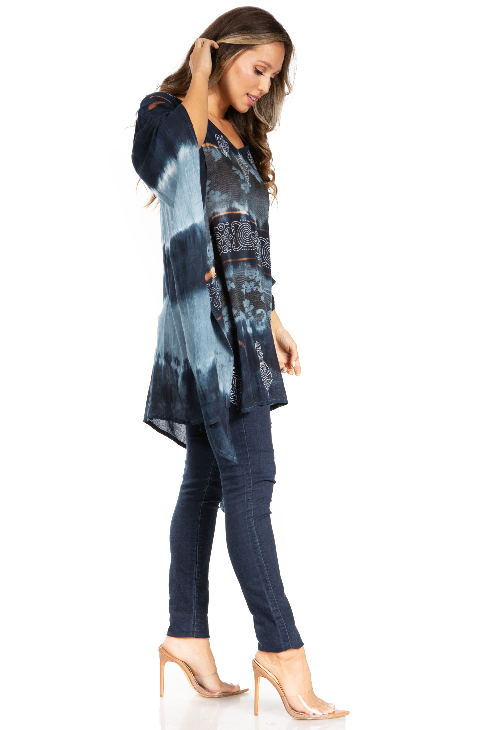 Sakkas Adalwin Second TieDye Desert Sun Circle Ponch Tunic Top Blouse W/Embroidery - Concordia Style Boutique