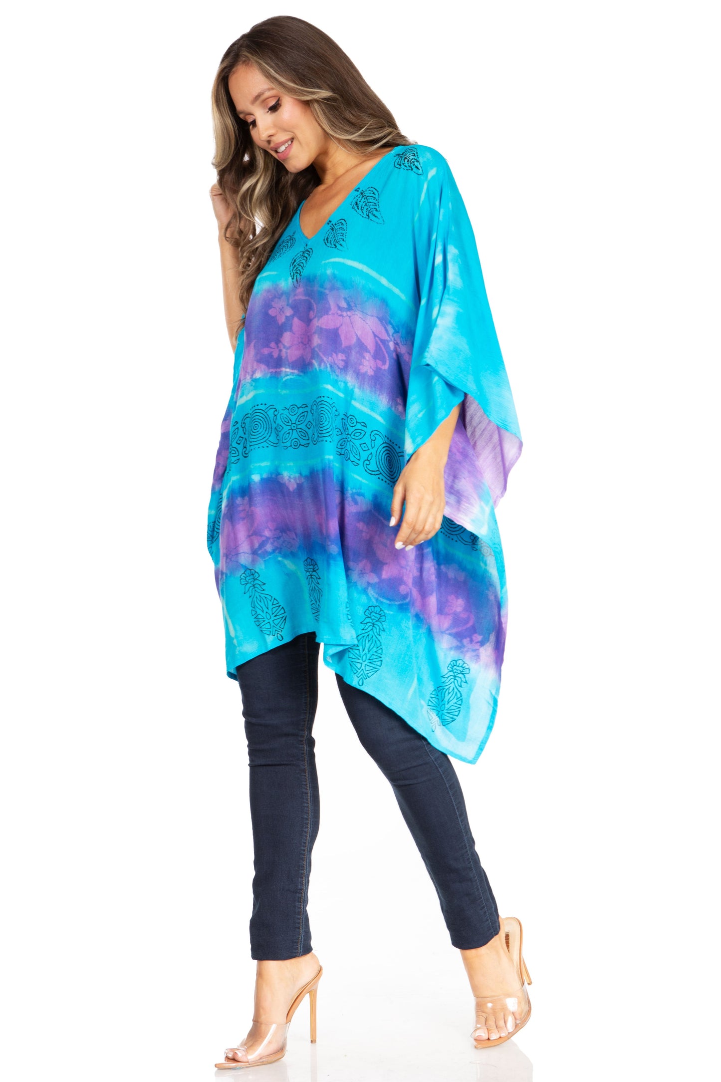 Sakkas Adalwin Second TieDye Desert Sun Circle Ponch Tunic Top Blouse W/Embroidery - Concordia Style Boutique