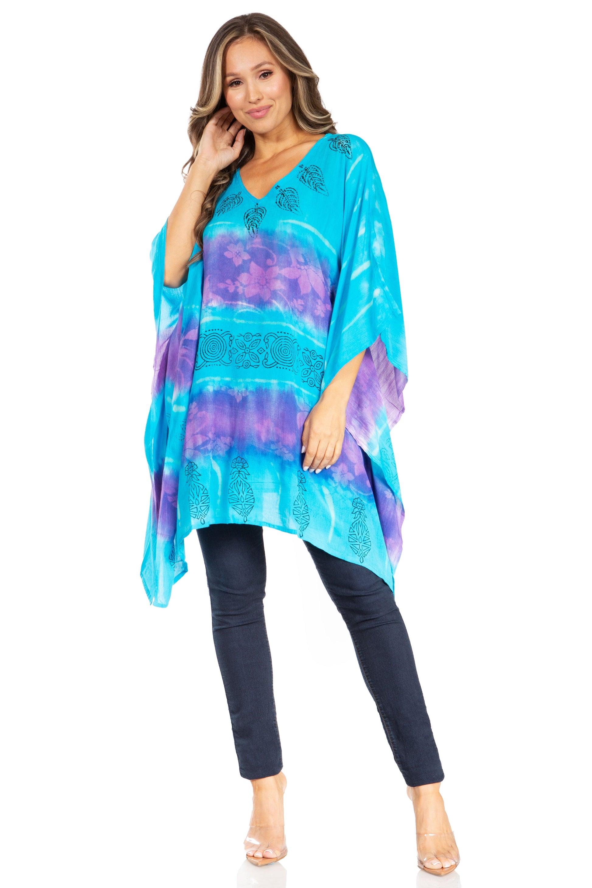 Sakkas Adalwin Second TieDye Desert Sun Circle Ponch Tunic Top Blouse W/Embroidery - Concordia Style Boutique