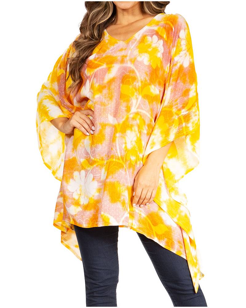 Sakkas Adalwin Second TieDye Desert Sun Circle Ponch Tunic Top Blouse W/Embroidery - Concordia Style Boutique
