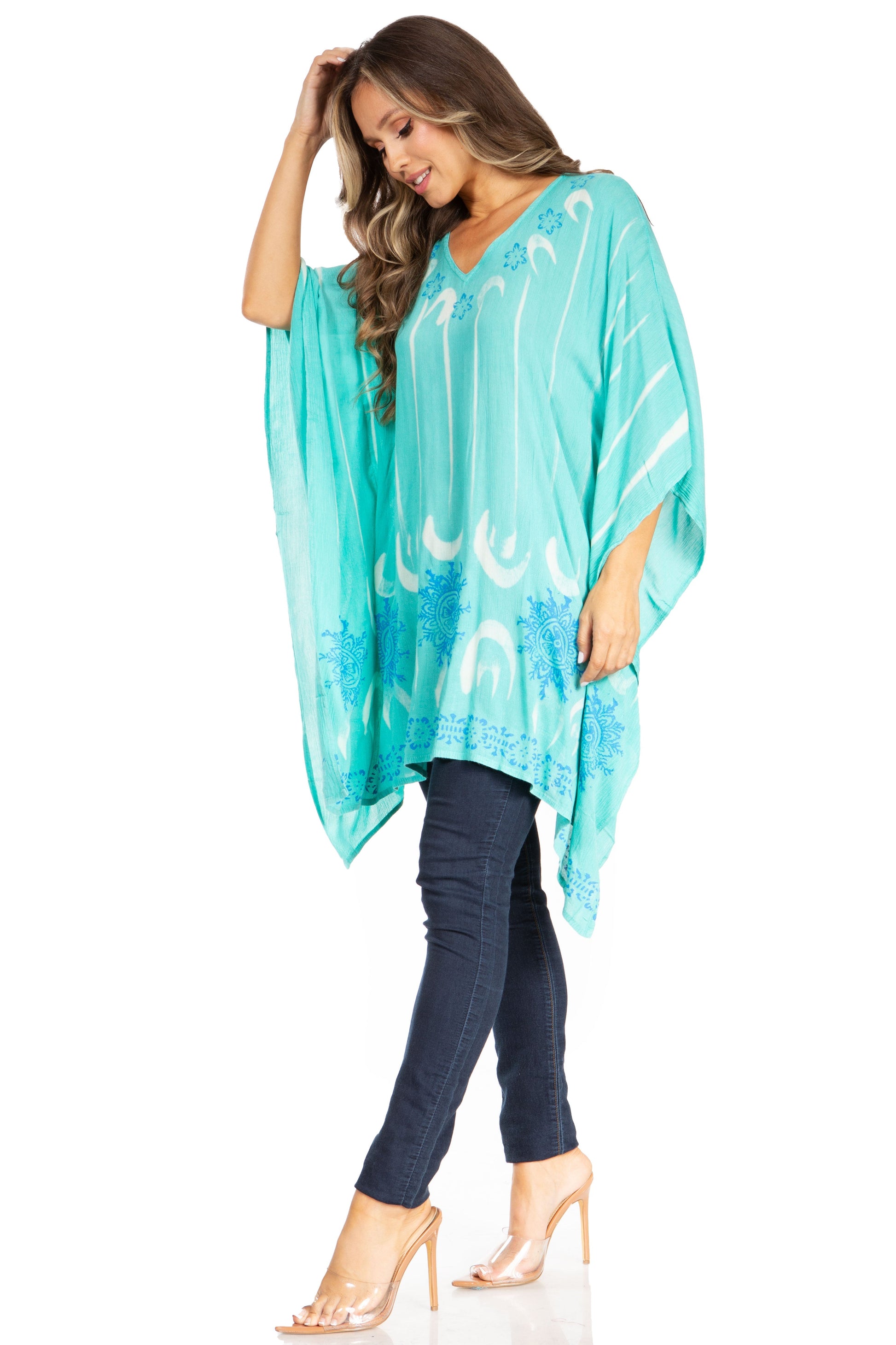 Sakkas Adalwin Third Tie Dye Desert Sun Circle Ponch Tunic Top Blouse W/Embroidery - Concordia Style Boutique