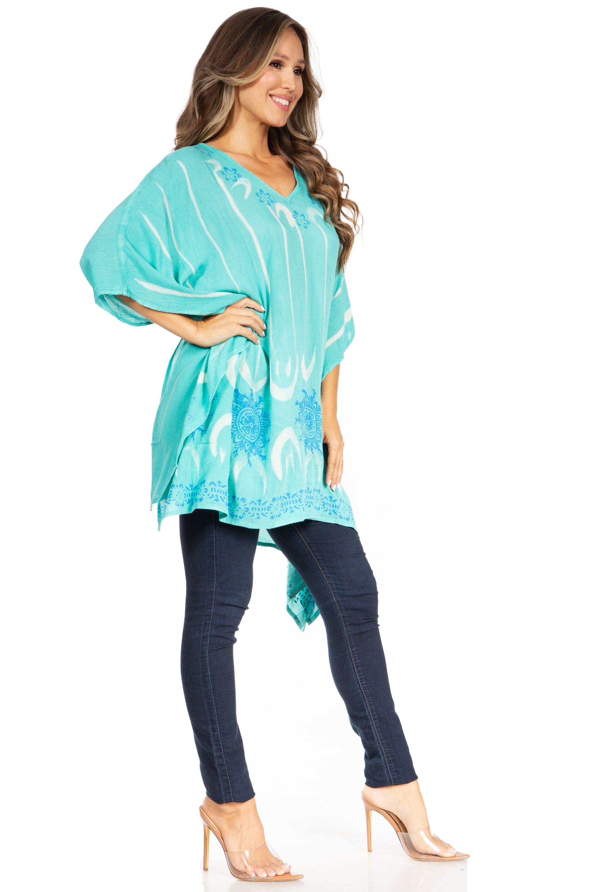 Sakkas Adalwin Third Tie Dye Desert Sun Circle Ponch Tunic Top Blouse W/Embroidery - Concordia Style Boutique