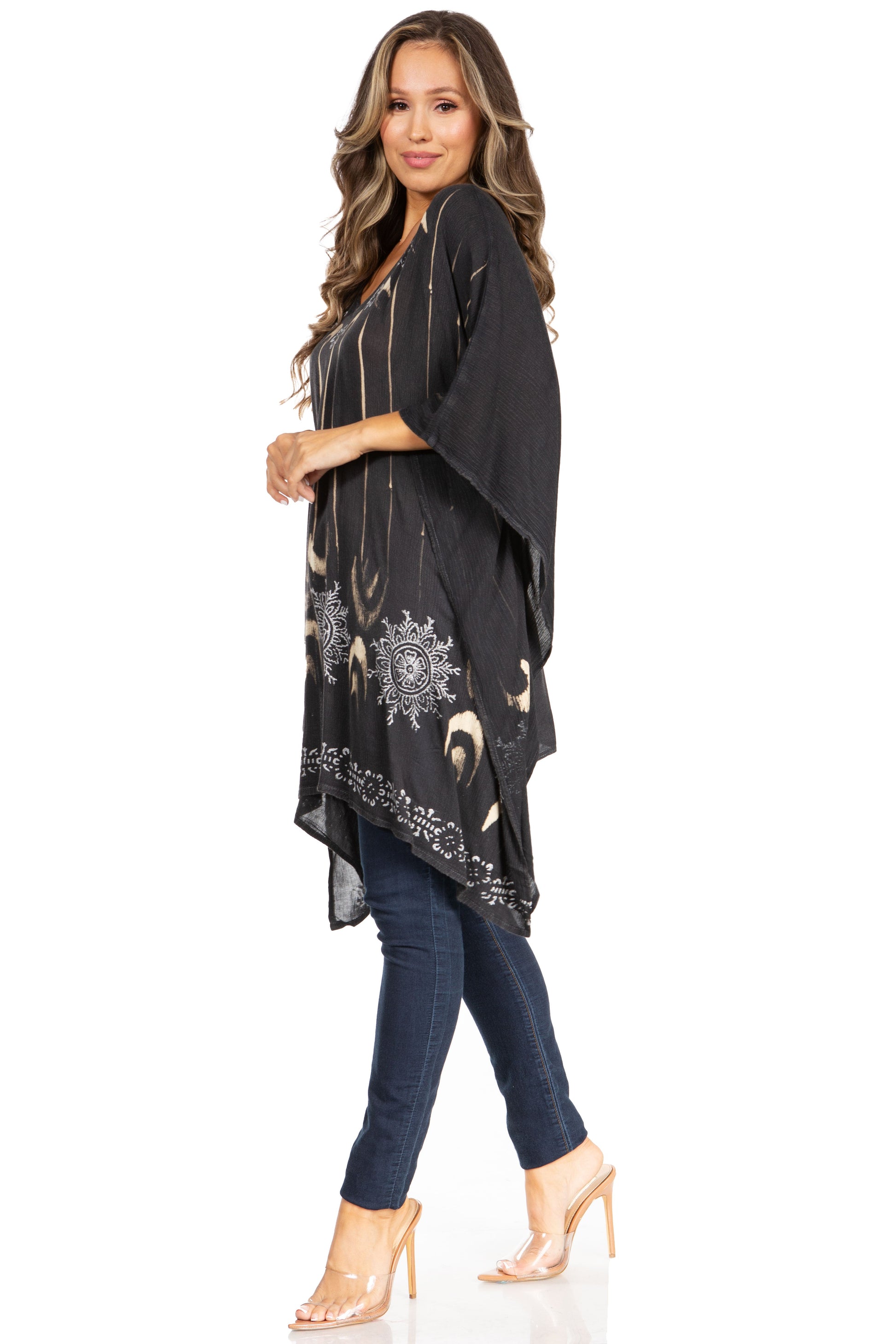 Sakkas Adalwin Third Tie Dye Desert Sun Circle Ponch Tunic Top Blouse W/Embroidery - Concordia Style Boutique