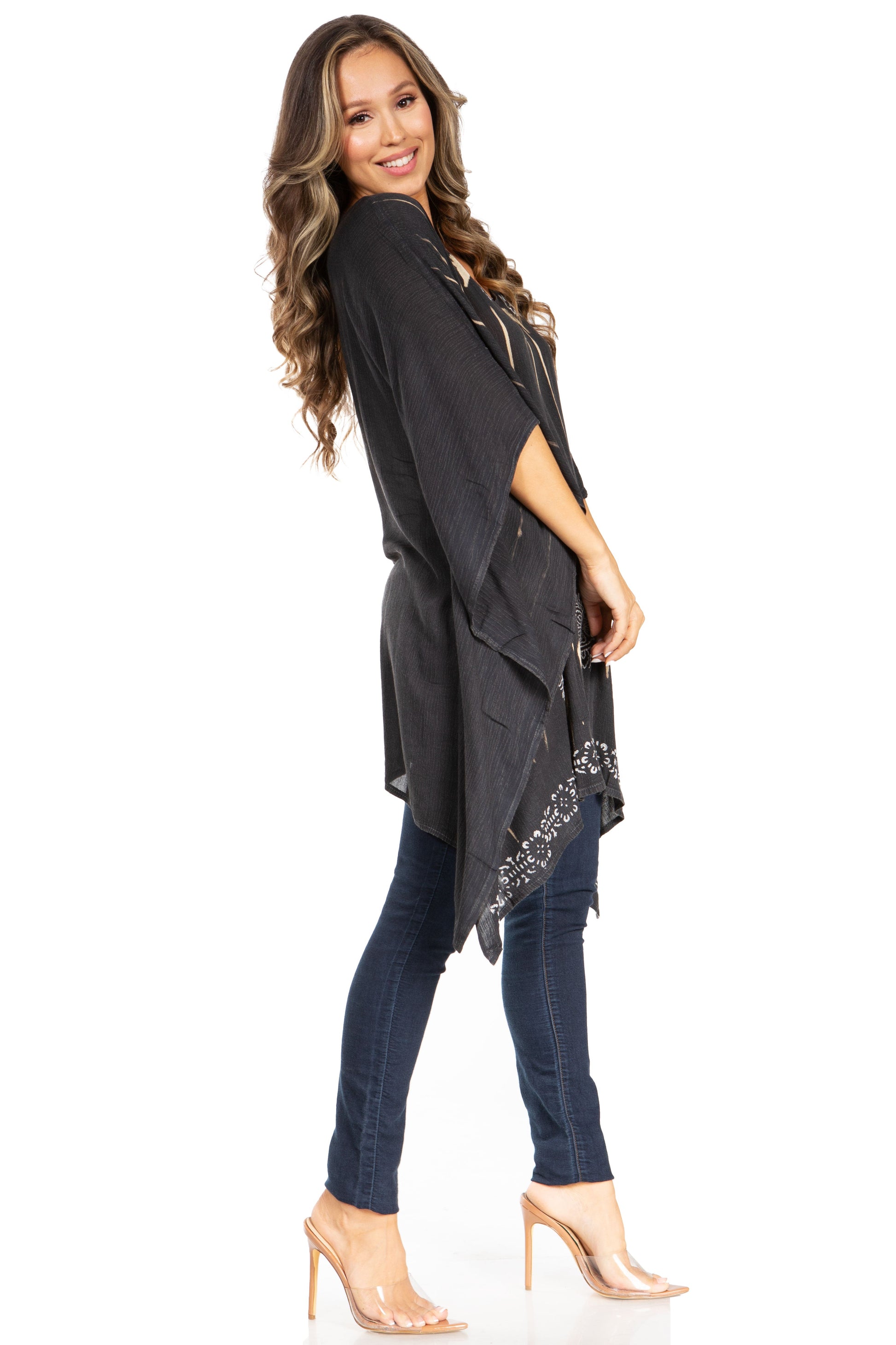 Sakkas Adalwin Third Tie Dye Desert Sun Circle Ponch Tunic Top Blouse W/Embroidery - Concordia Style Boutique