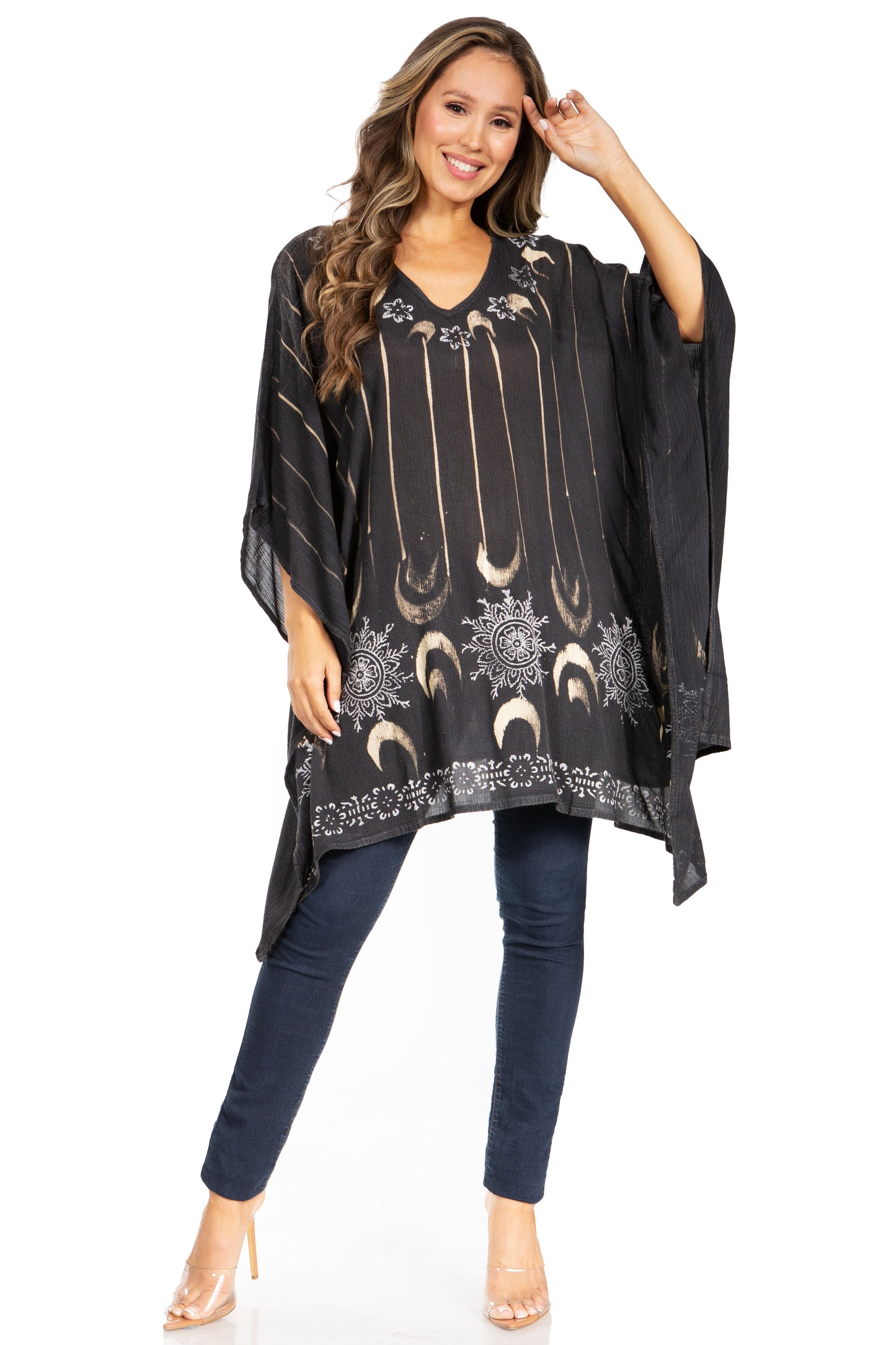 Sakkas Adalwin Third Tie Dye Desert Sun Circle Ponch Tunic Top Blouse W/Embroidery - Concordia Style Boutique