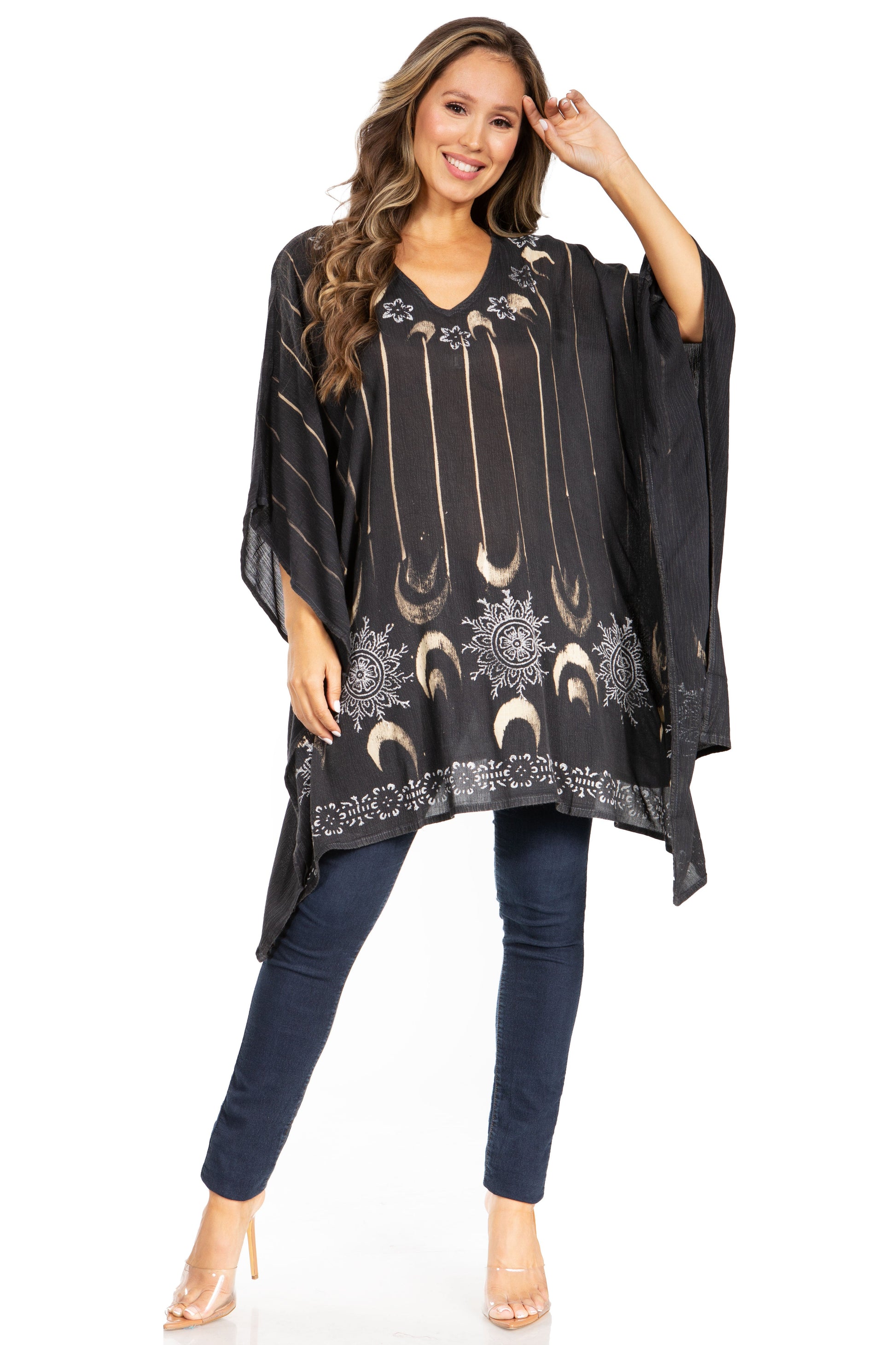 Sakkas Adalwin Third Tie Dye Desert Sun Circle Ponch Tunic Top Blouse W/Embroidery - Concordia Style Boutique