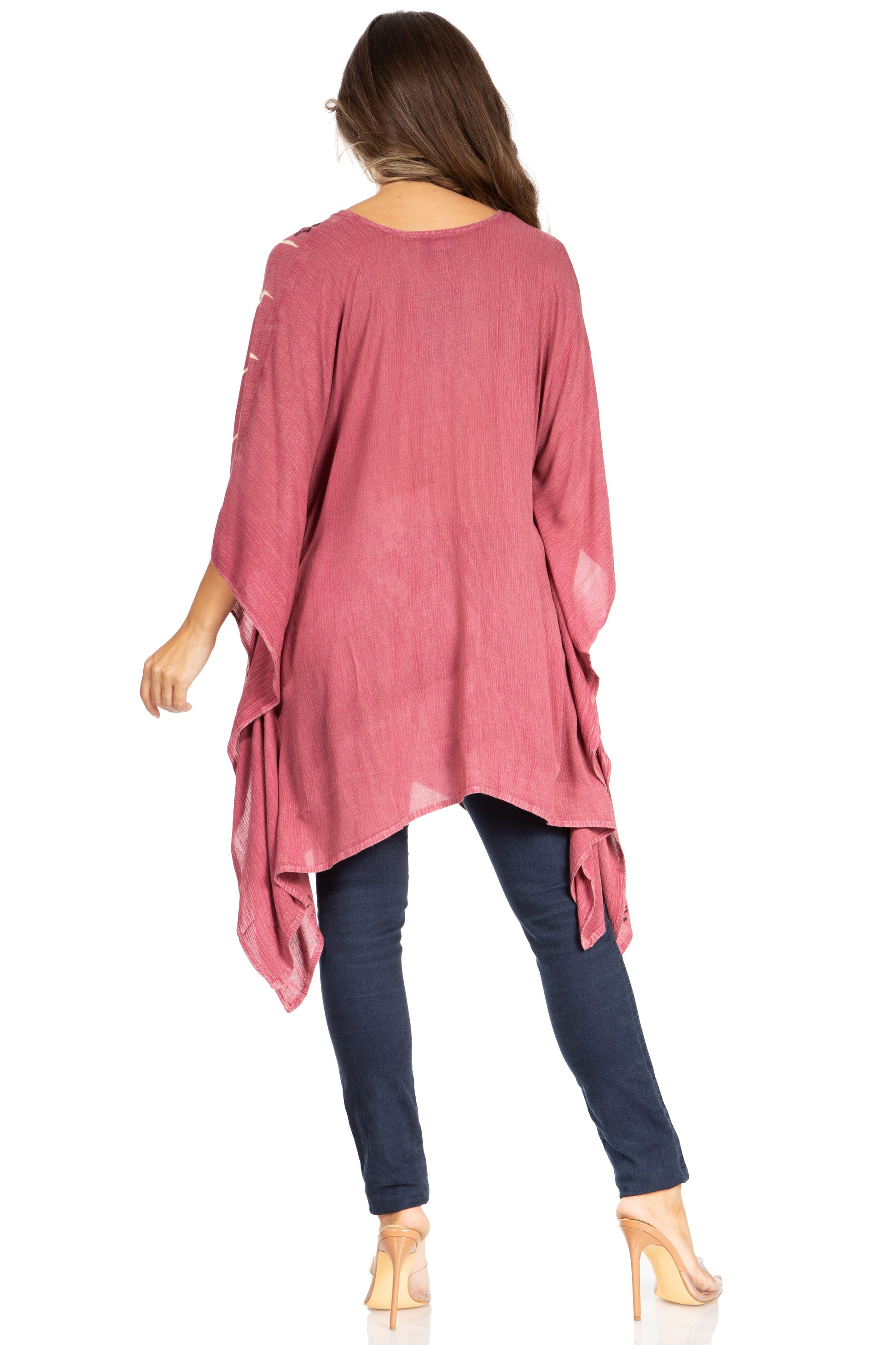 Sakkas Adalwin Third Tie Dye Desert Sun Circle Ponch Tunic Top Blouse W/Embroidery - Concordia Style Boutique