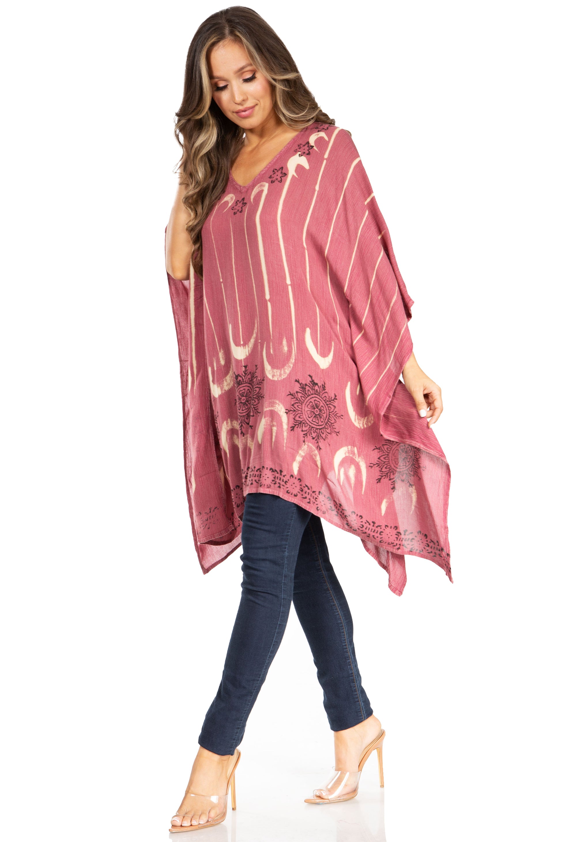 Sakkas Adalwin Third Tie Dye Desert Sun Circle Ponch Tunic Top Blouse W/Embroidery - Concordia Style Boutique