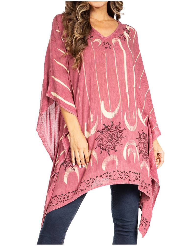 Sakkas Adalwin Third Tie Dye Desert Sun Circle Ponch Tunic Top Blouse W/Embroidery - Concordia Style Boutique