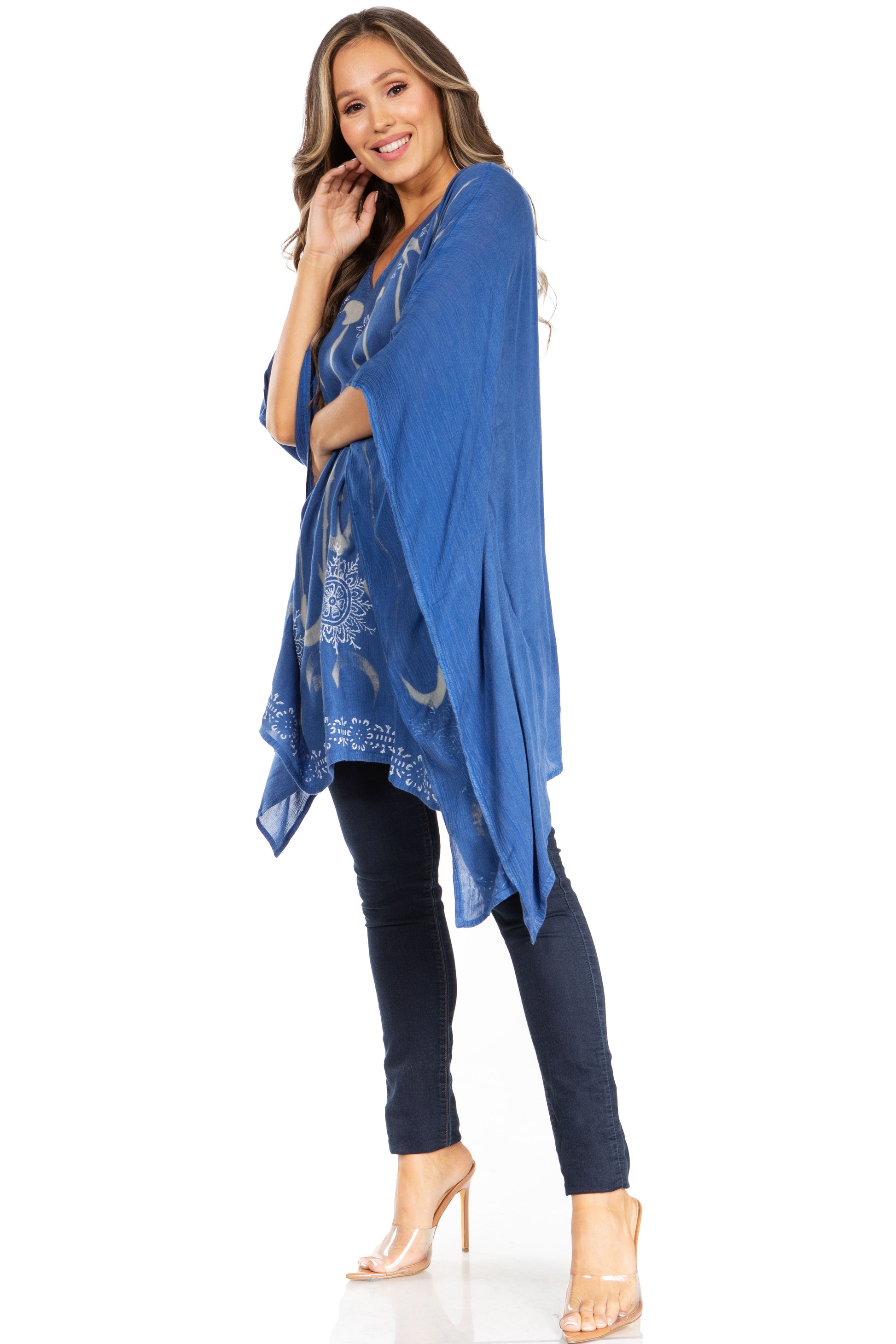 Sakkas Adalwin Third Tie Dye Desert Sun Circle Ponch Tunic Top Blouse W/Embroidery - Concordia Style Boutique