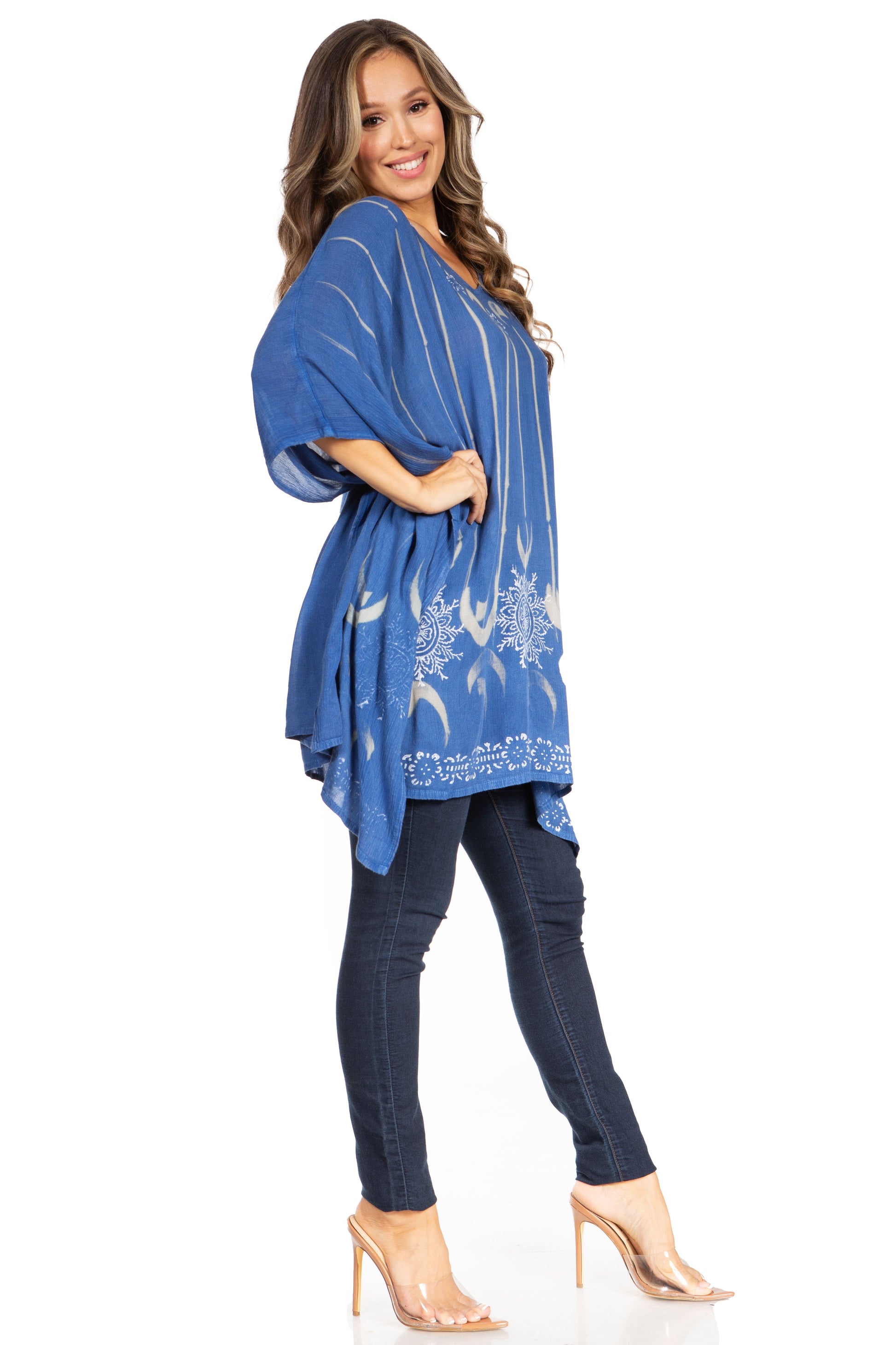 Sakkas Adalwin Third Tie Dye Desert Sun Circle Ponch Tunic Top Blouse W/Embroidery - Concordia Style Boutique