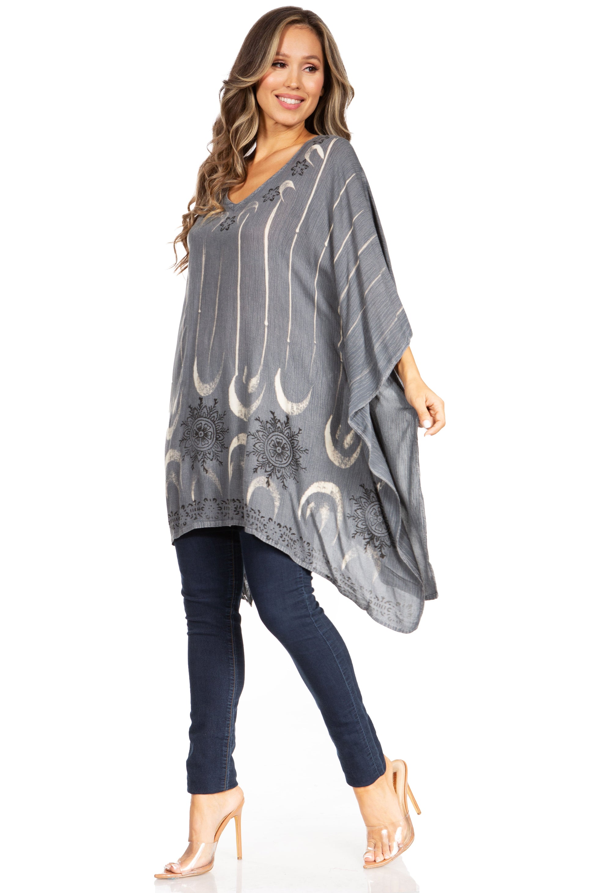 Sakkas Adalwin Third Tie Dye Desert Sun Circle Ponch Tunic Top Blouse W/Embroidery - Concordia Style Boutique