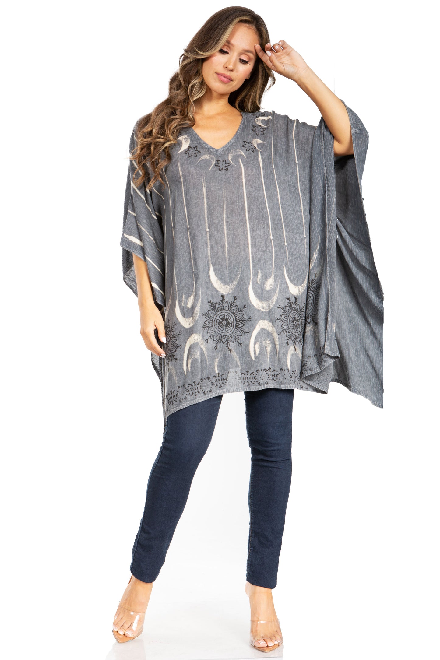 Sakkas Adalwin Third Tie Dye Desert Sun Circle Ponch Tunic Top Blouse W/Embroidery - Concordia Style Boutique