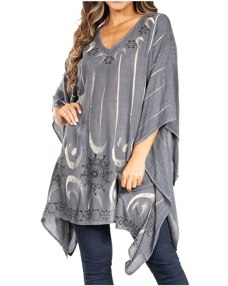 Sakkas Adalwin Third Tie Dye Desert Sun Circle Ponch Tunic Top Blouse W/Embroidery - Concordia Style Boutique