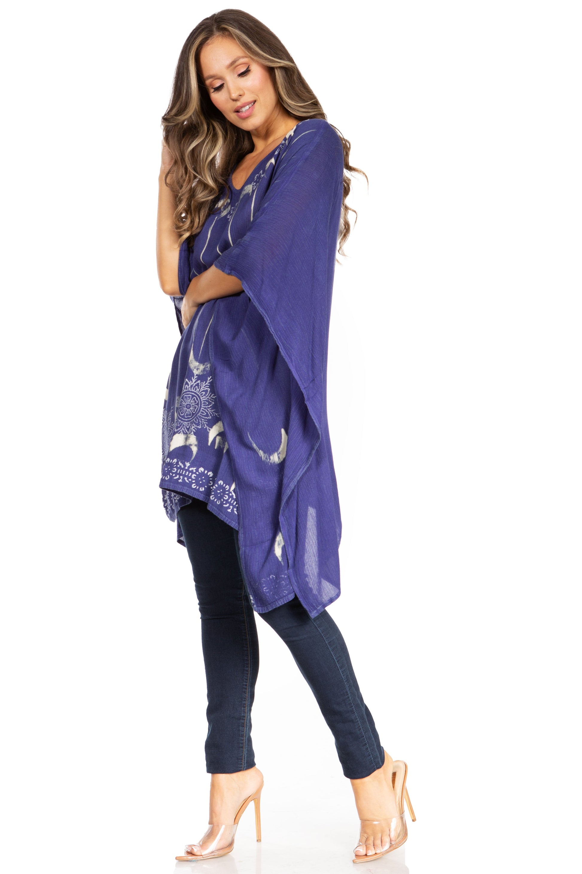 Sakkas Adalwin Third Tie Dye Desert Sun Circle Ponch Tunic Top Blouse W/Embroidery - Concordia Style Boutique