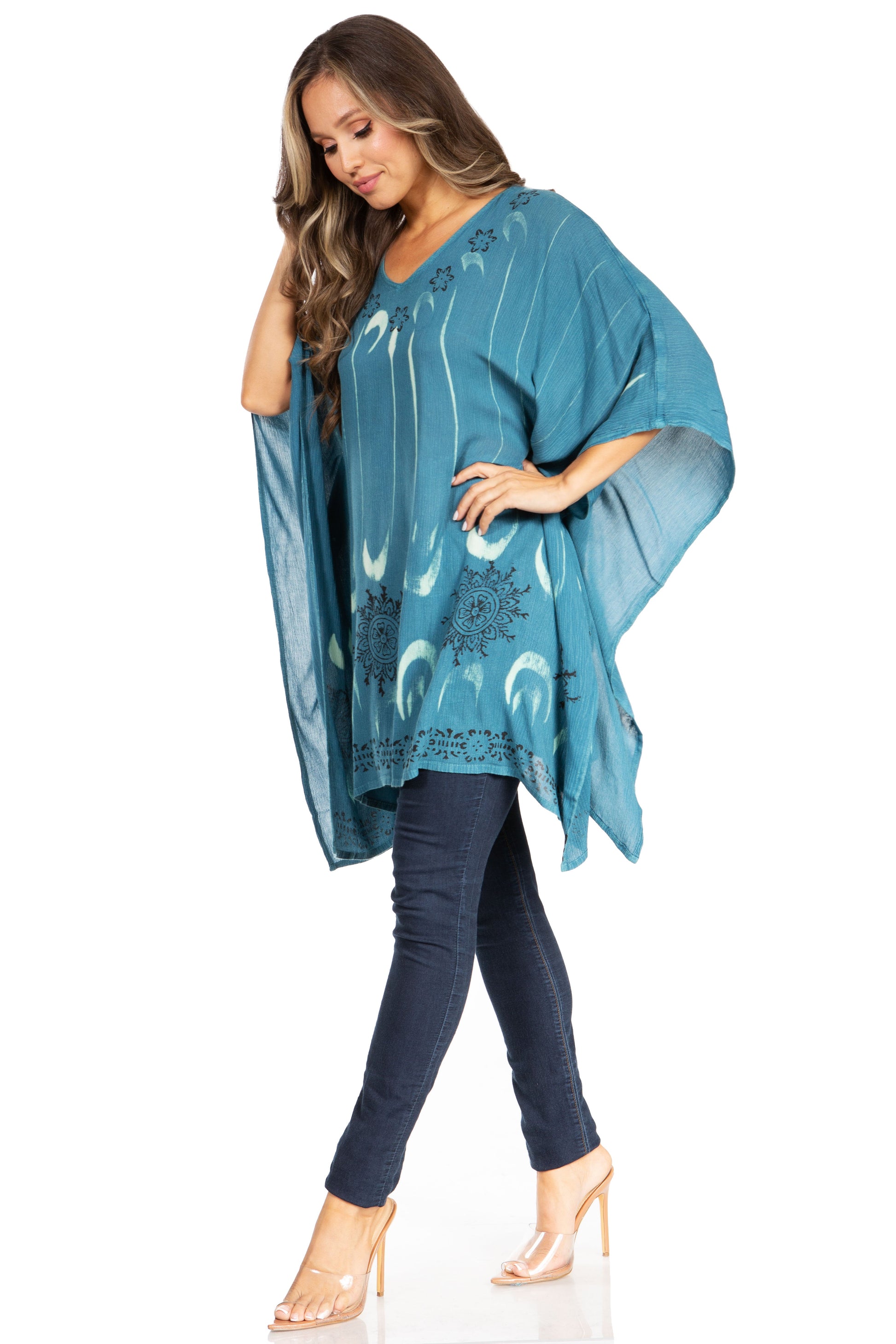 Sakkas Adalwin Third Tie Dye Desert Sun Circle Ponch Tunic Top Blouse W/Embroidery - Concordia Style Boutique