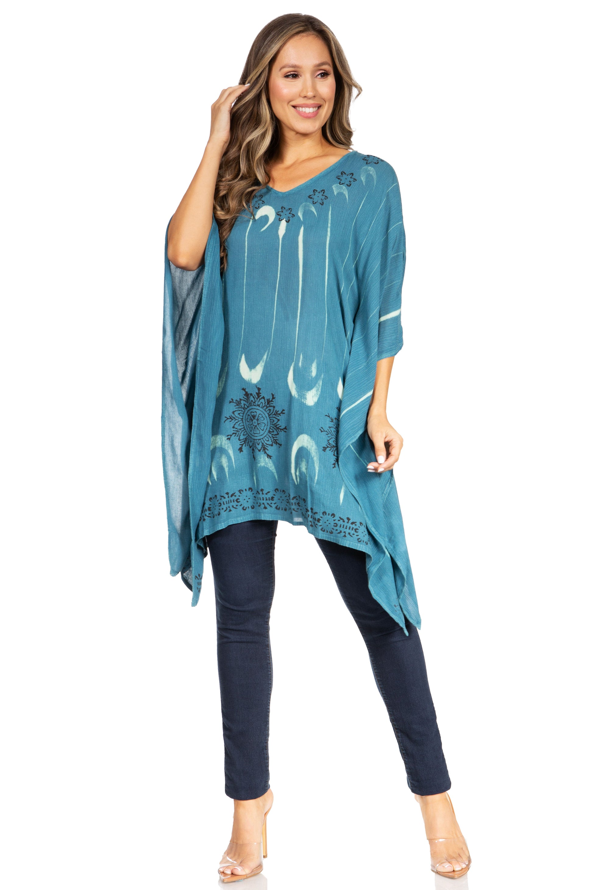 Sakkas Adalwin Third Tie Dye Desert Sun Circle Ponch Tunic Top Blouse W/Embroidery - Concordia Style Boutique