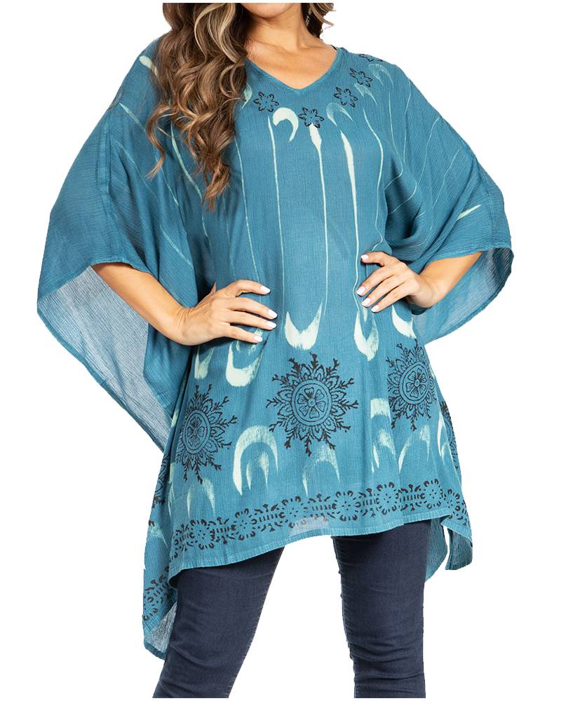 Sakkas Adalwin Third Tie Dye Desert Sun Circle Ponch Tunic Top Blouse W/Embroidery - Concordia Style Boutique
