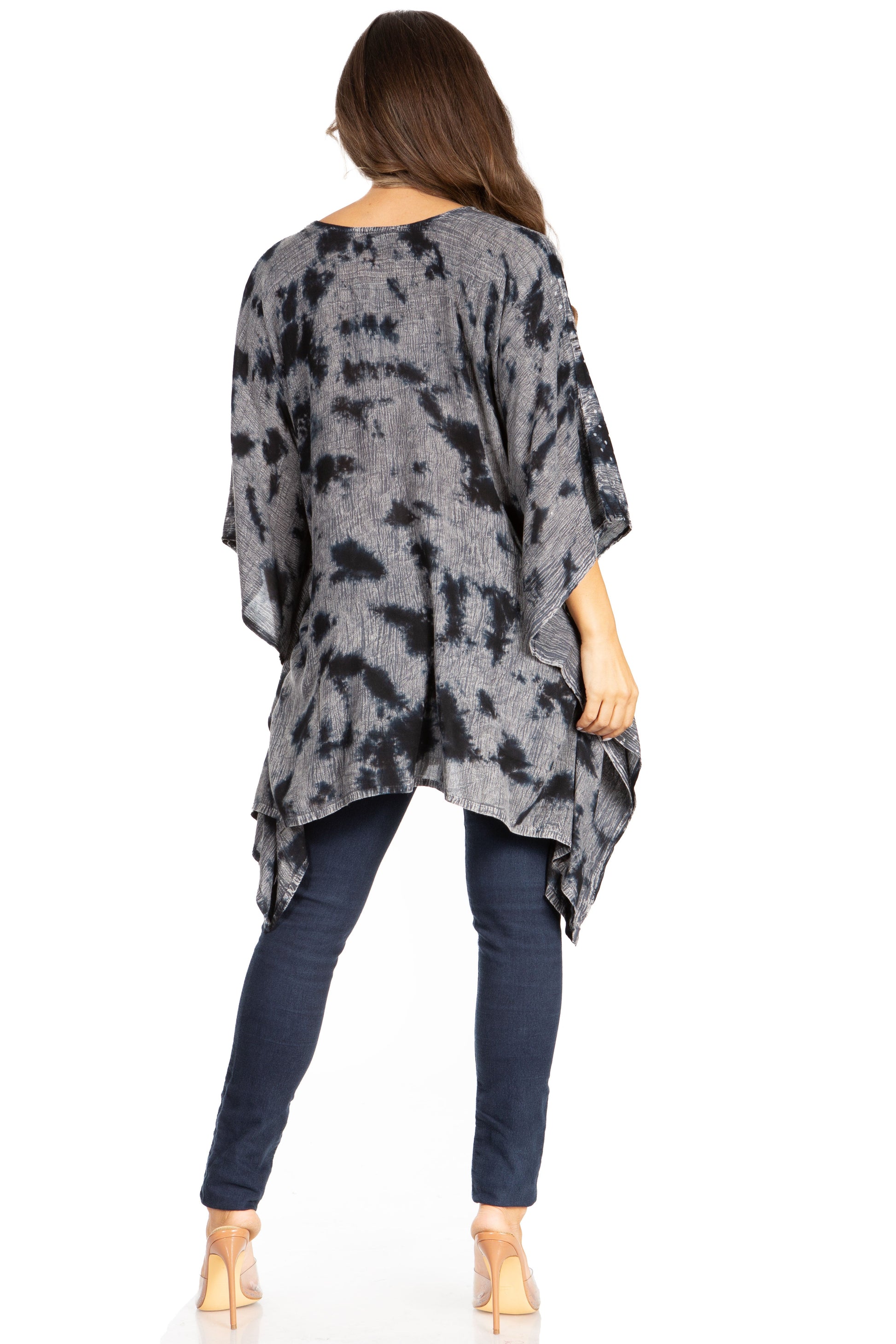 Sakkas Adalwin Third Tie Dye Desert Sun Circle Ponch Tunic Top Blouse W/Embroidery - Concordia Style Boutique