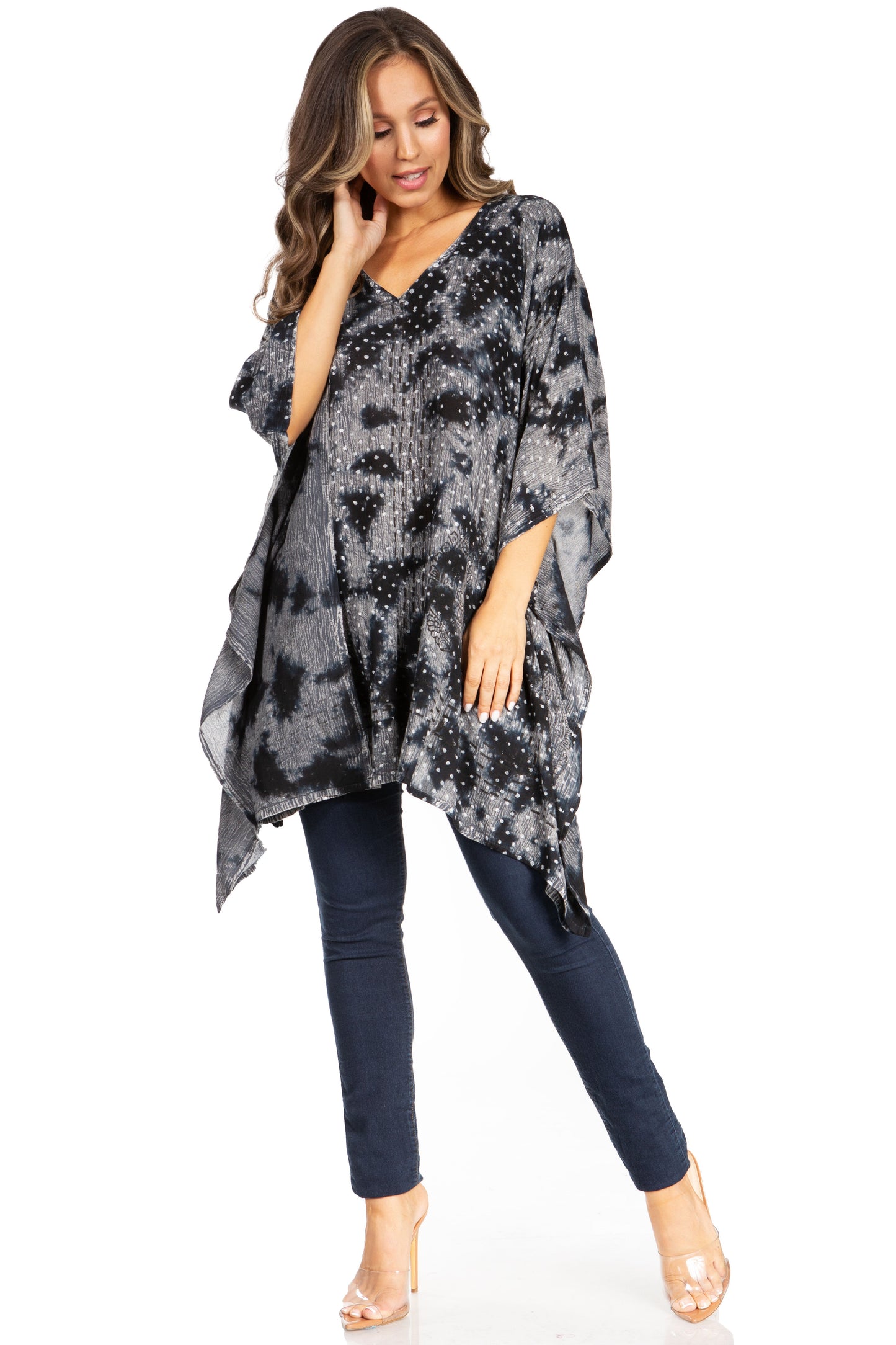 Sakkas Adalwin Third Tie Dye Desert Sun Circle Ponch Tunic Top Blouse W/Embroidery - Concordia Style Boutique