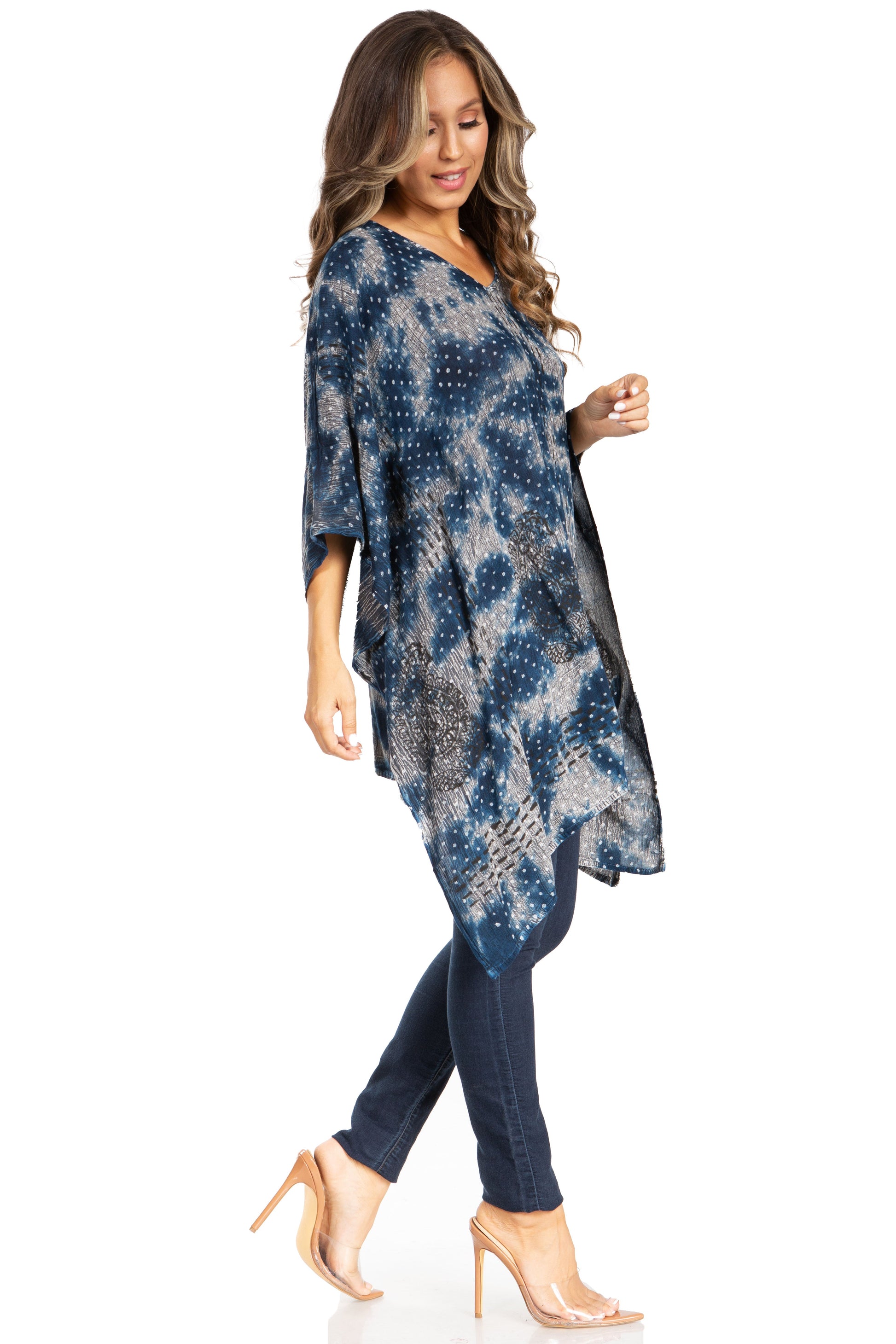 Sakkas Adalwin Third Tie Dye Desert Sun Circle Ponch Tunic Top Blouse W/Embroidery - Concordia Style Boutique