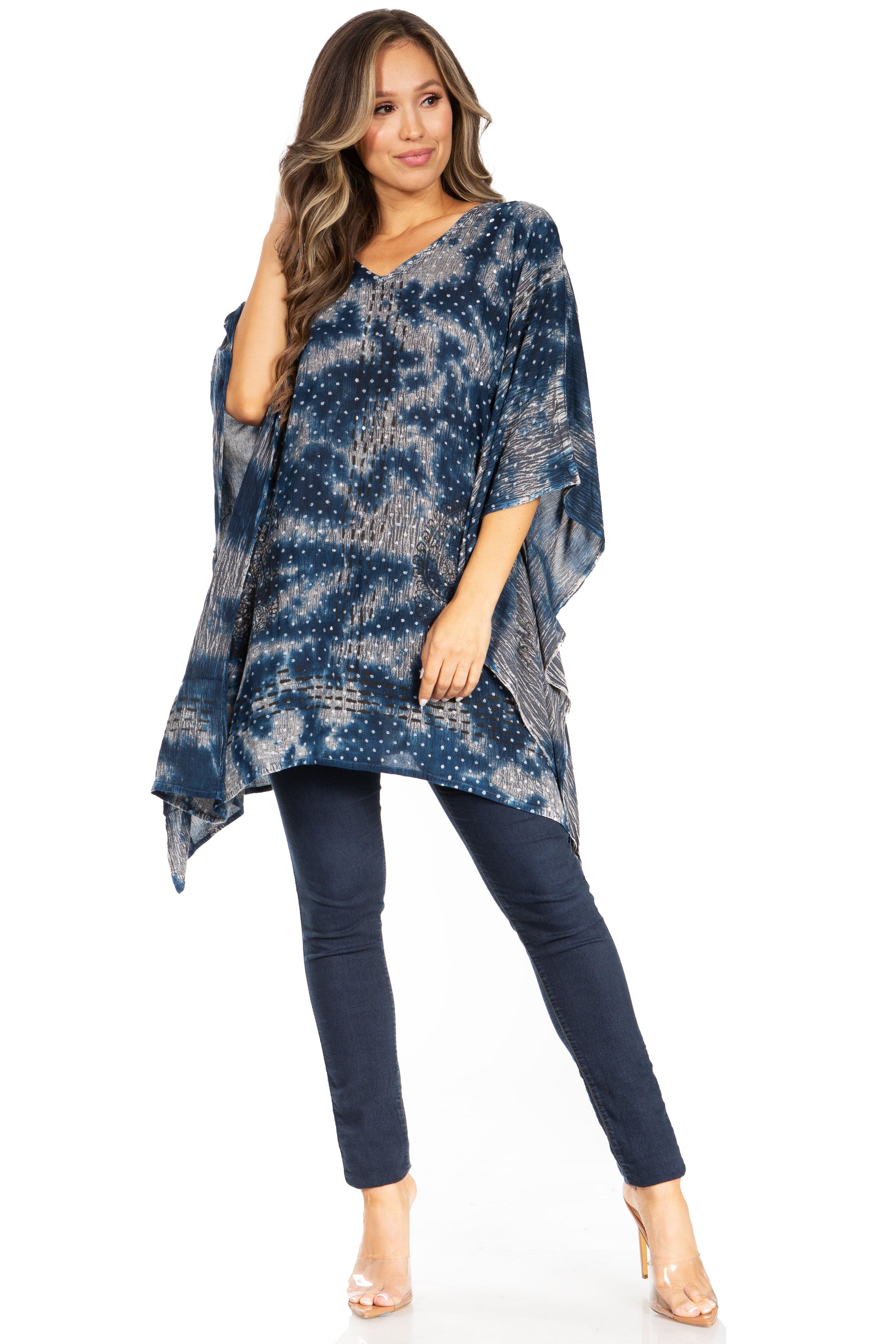 Sakkas Adalwin Third Tie Dye Desert Sun Circle Ponch Tunic Top Blouse W/Embroidery - Concordia Style Boutique