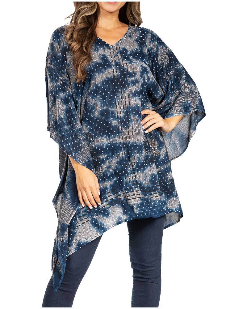 Sakkas Adalwin Third Tie Dye Desert Sun Circle Ponch Tunic Top Blouse W/Embroidery - Concordia Style Boutique
