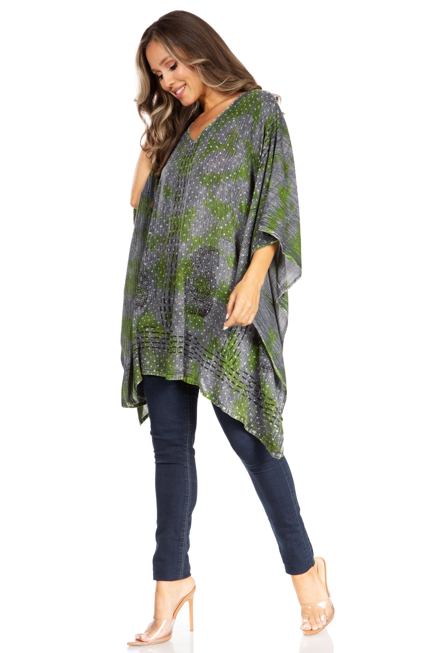 Sakkas Adalwin Third Tie Dye Desert Sun Circle Ponch Tunic Top Blouse W/Embroidery - Concordia Style Boutique