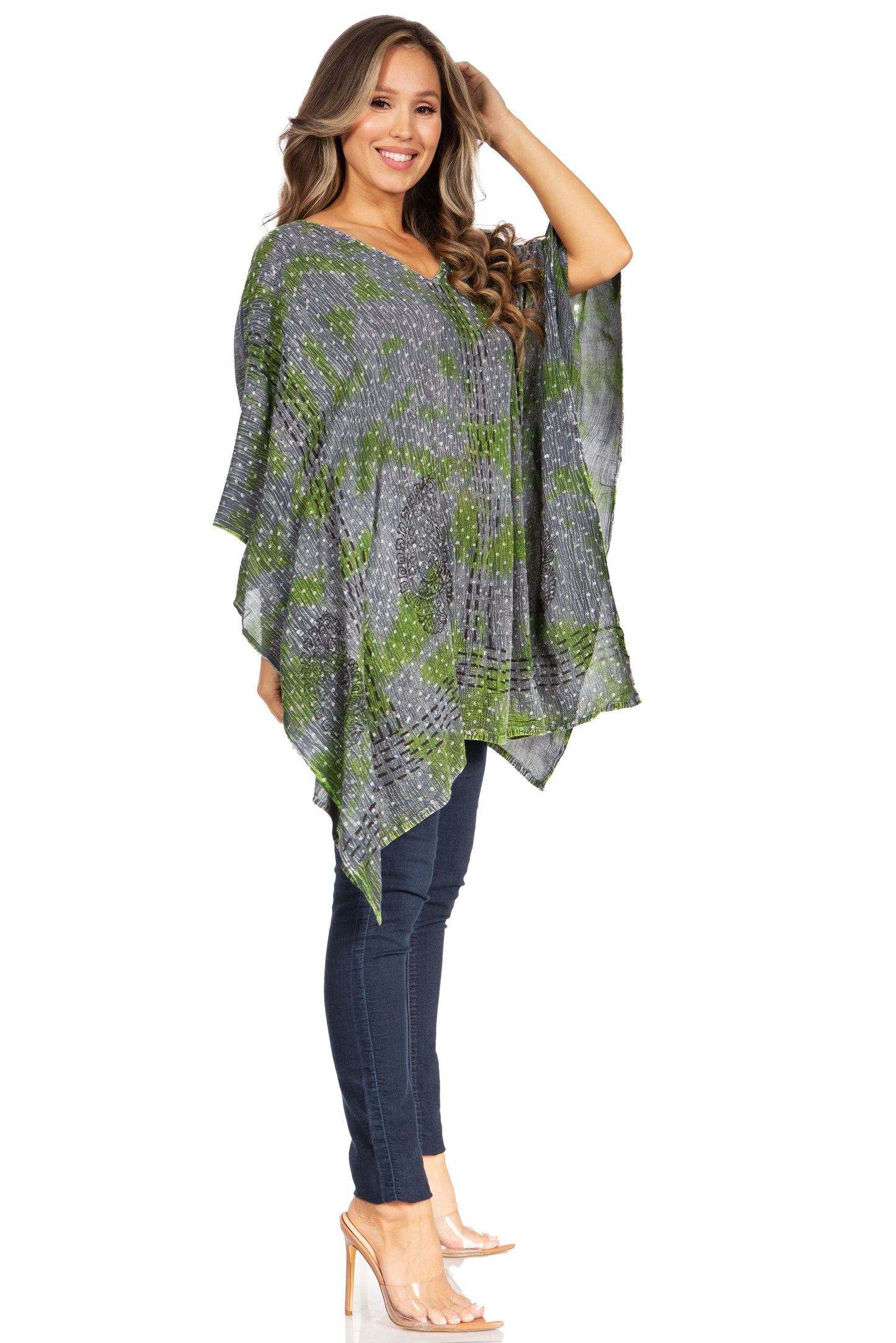 Sakkas Adalwin Third Tie Dye Desert Sun Circle Ponch Tunic Top Blouse W/Embroidery - Concordia Style Boutique