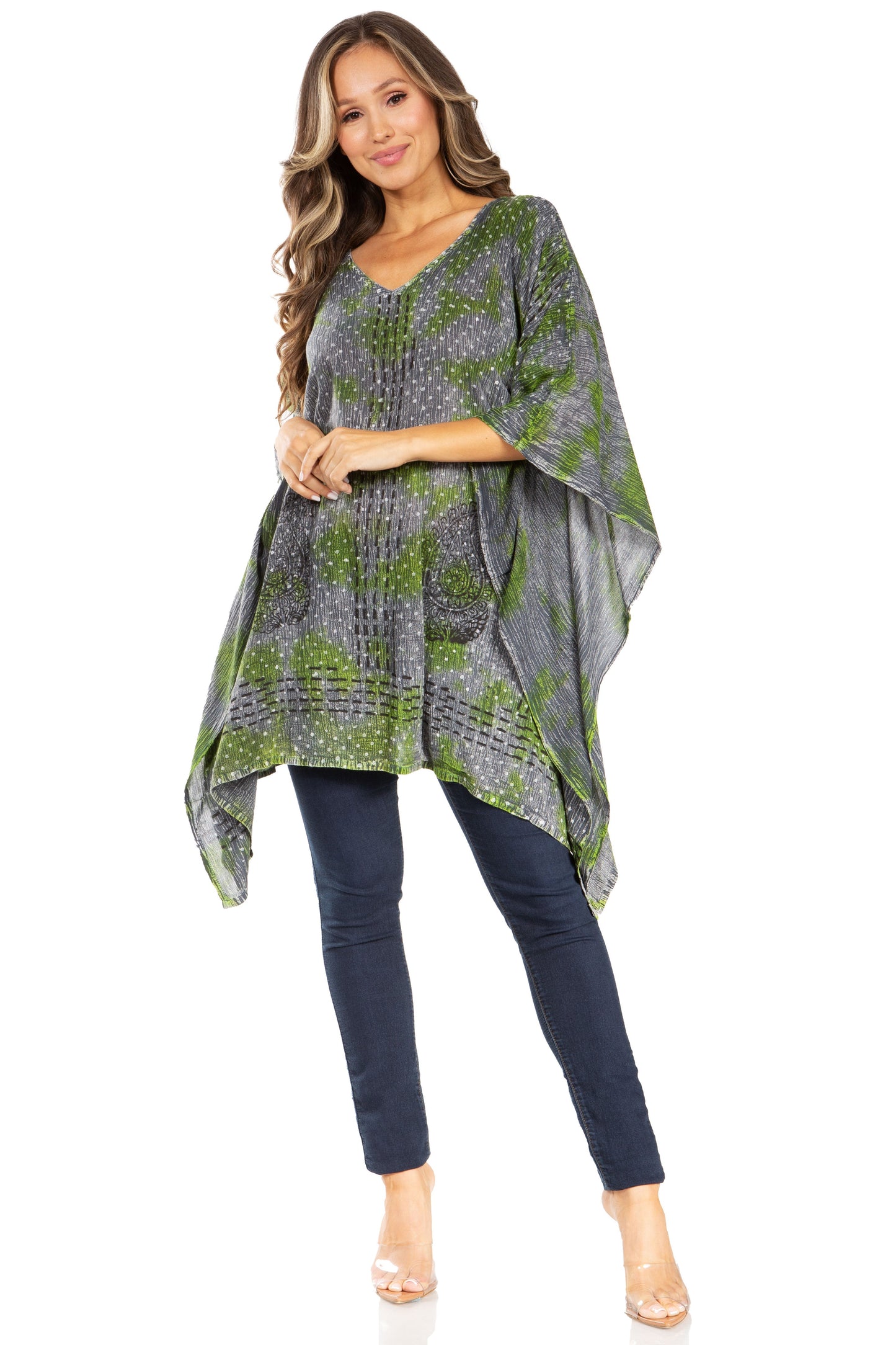 Sakkas Adalwin Third Tie Dye Desert Sun Circle Ponch Tunic Top Blouse W/Embroidery - Concordia Style Boutique