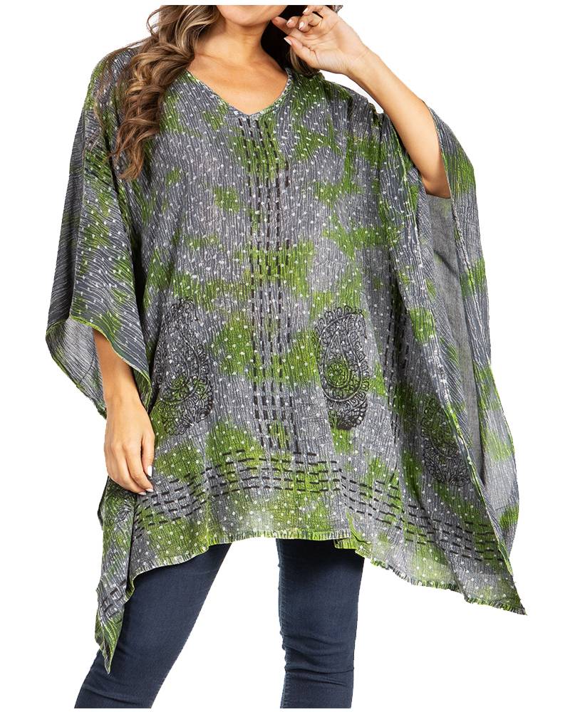 Sakkas Adalwin Third Tie Dye Desert Sun Circle Ponch Tunic Top Blouse W/Embroidery - Concordia Style Boutique