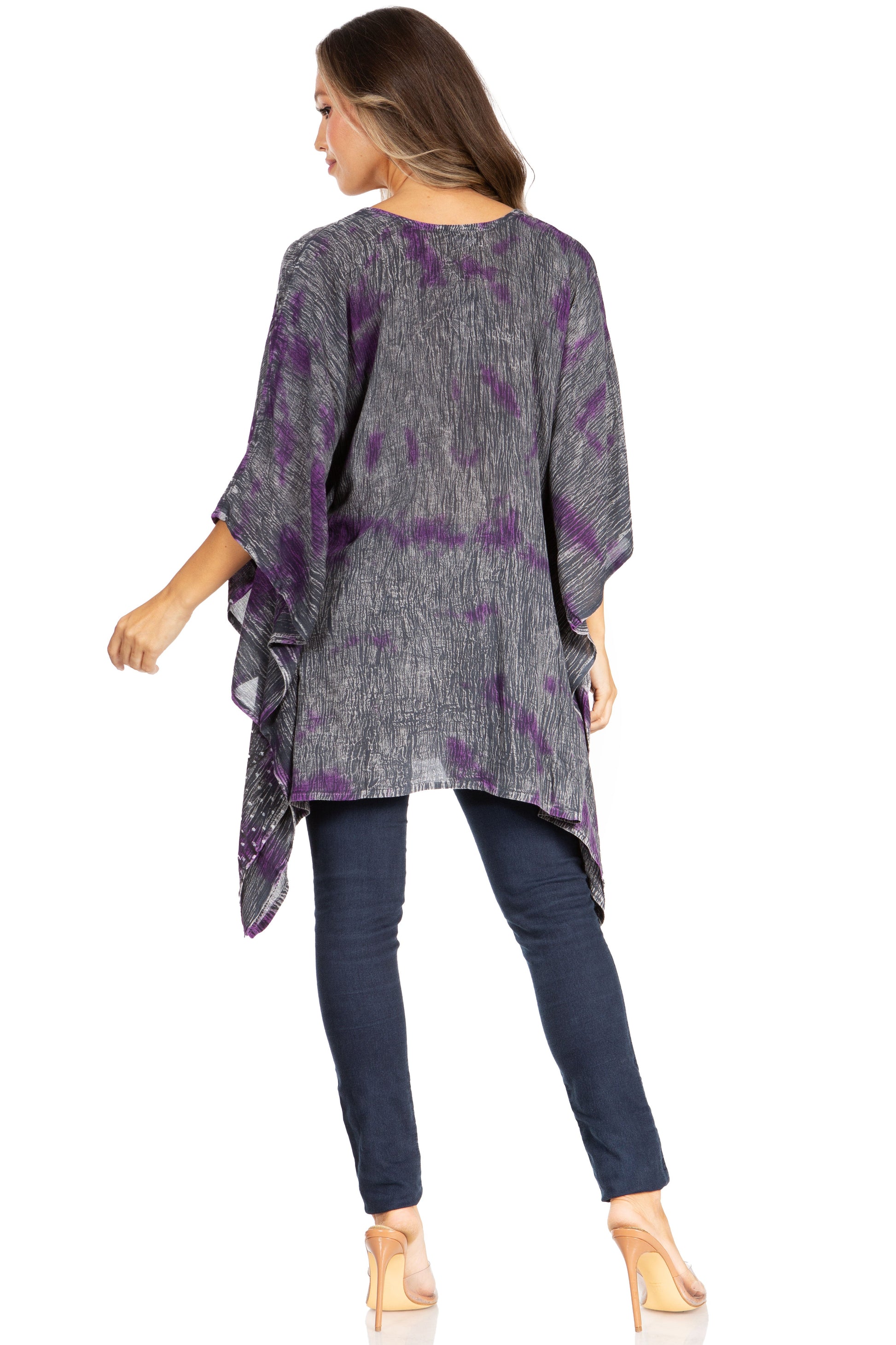Sakkas Adalwin Third Tie Dye Desert Sun Circle Ponch Tunic Top Blouse W/Embroidery - Concordia Style Boutique