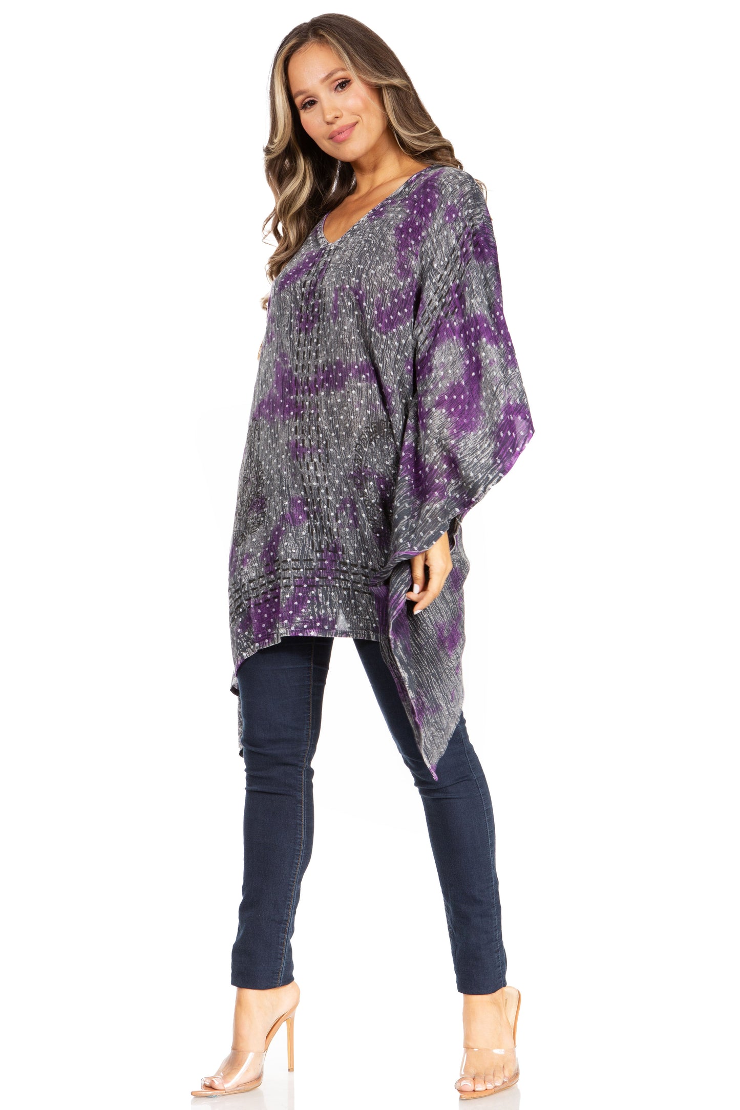 Sakkas Adalwin Third Tie Dye Desert Sun Circle Ponch Tunic Top Blouse W/Embroidery - Concordia Style Boutique