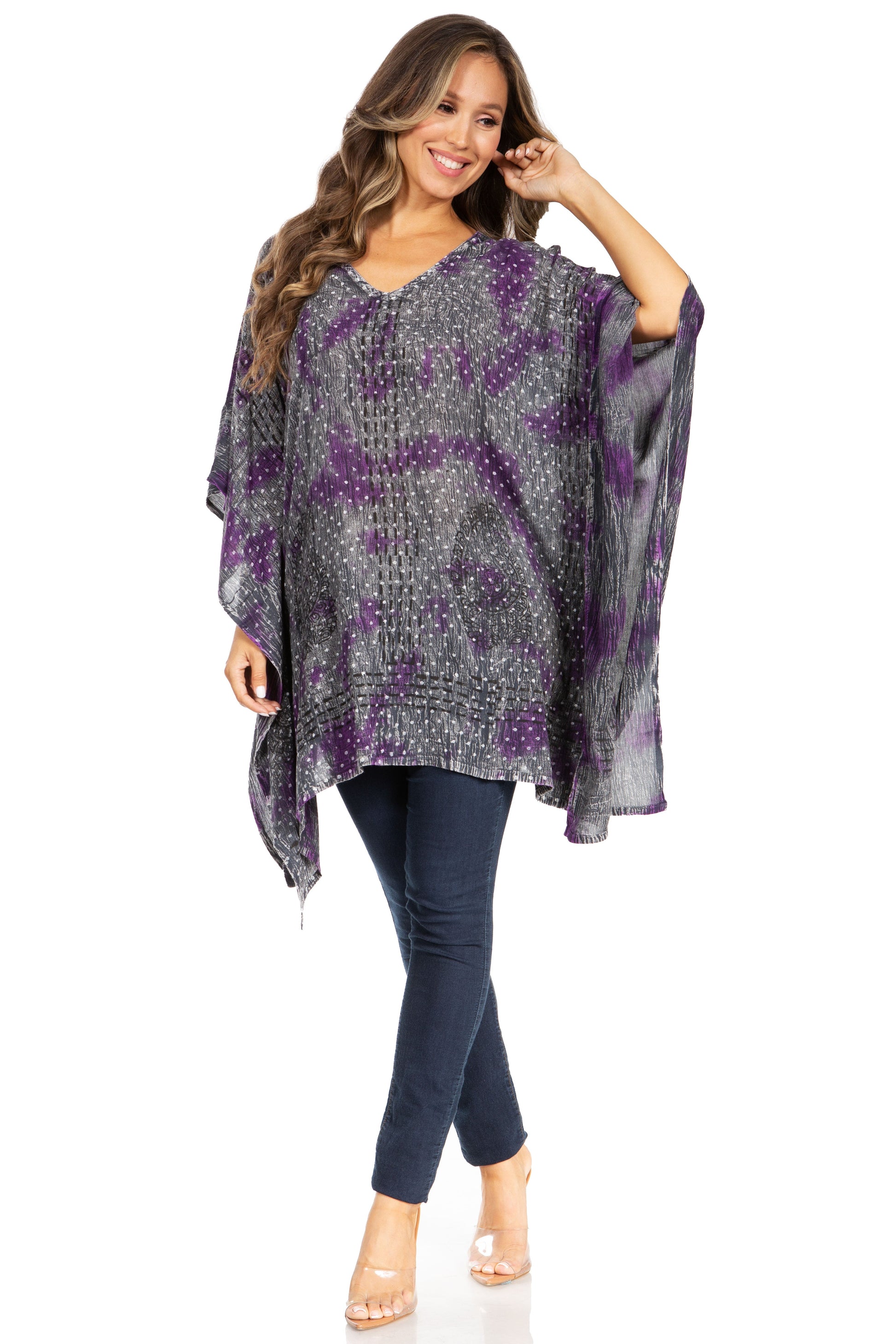 Sakkas Adalwin Third Tie Dye Desert Sun Circle Ponch Tunic Top Blouse W/Embroidery - Concordia Style Boutique